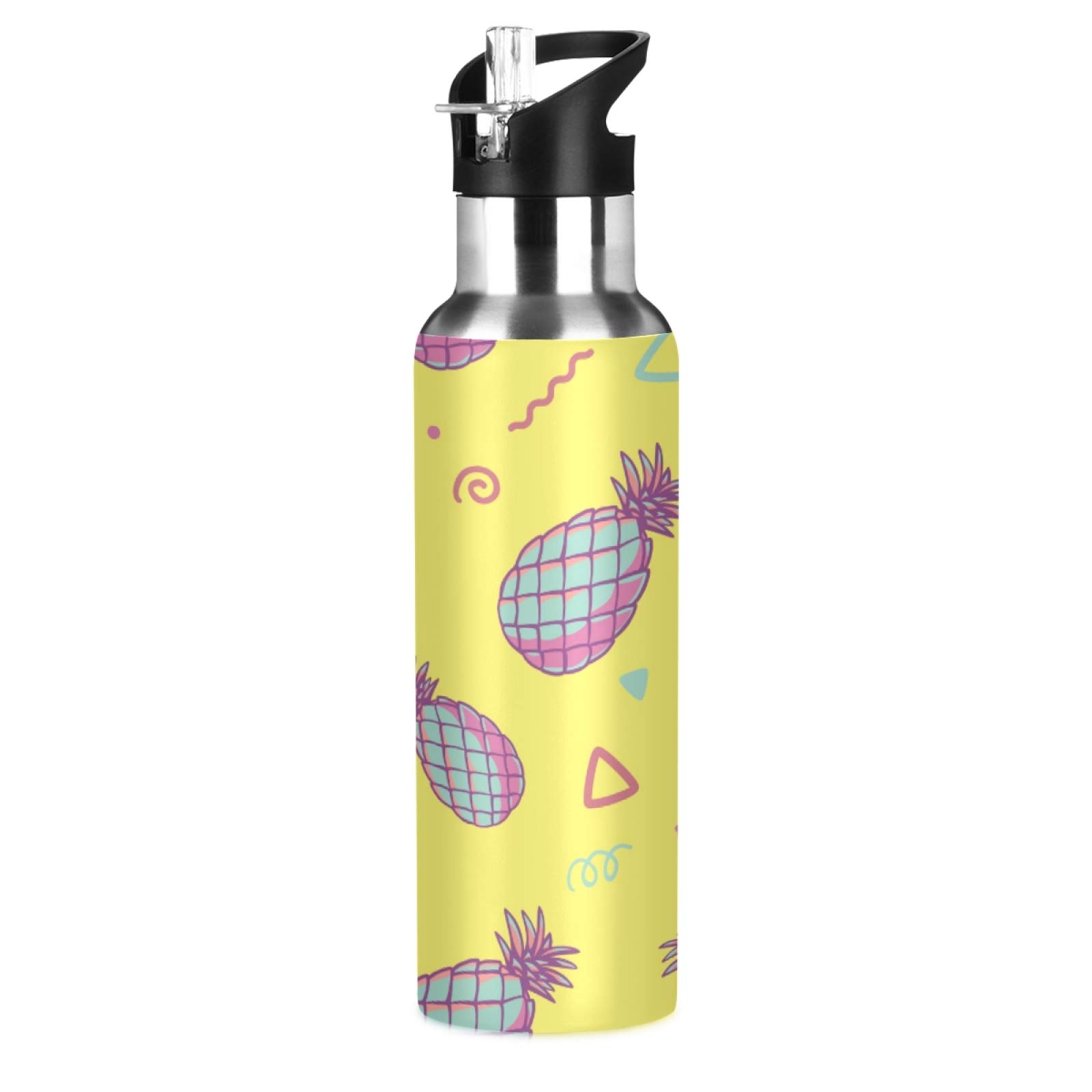 Insulated Stainless Steel Pineapple Water Bottle with Straw - 18oz Vacuum Flask Keeps Drinks Hot/Cold for 24 Hours - Cute Fruit Design for Kids & Adults - Perfect for Sports, Gym, School, Travel and Outdoor Activities