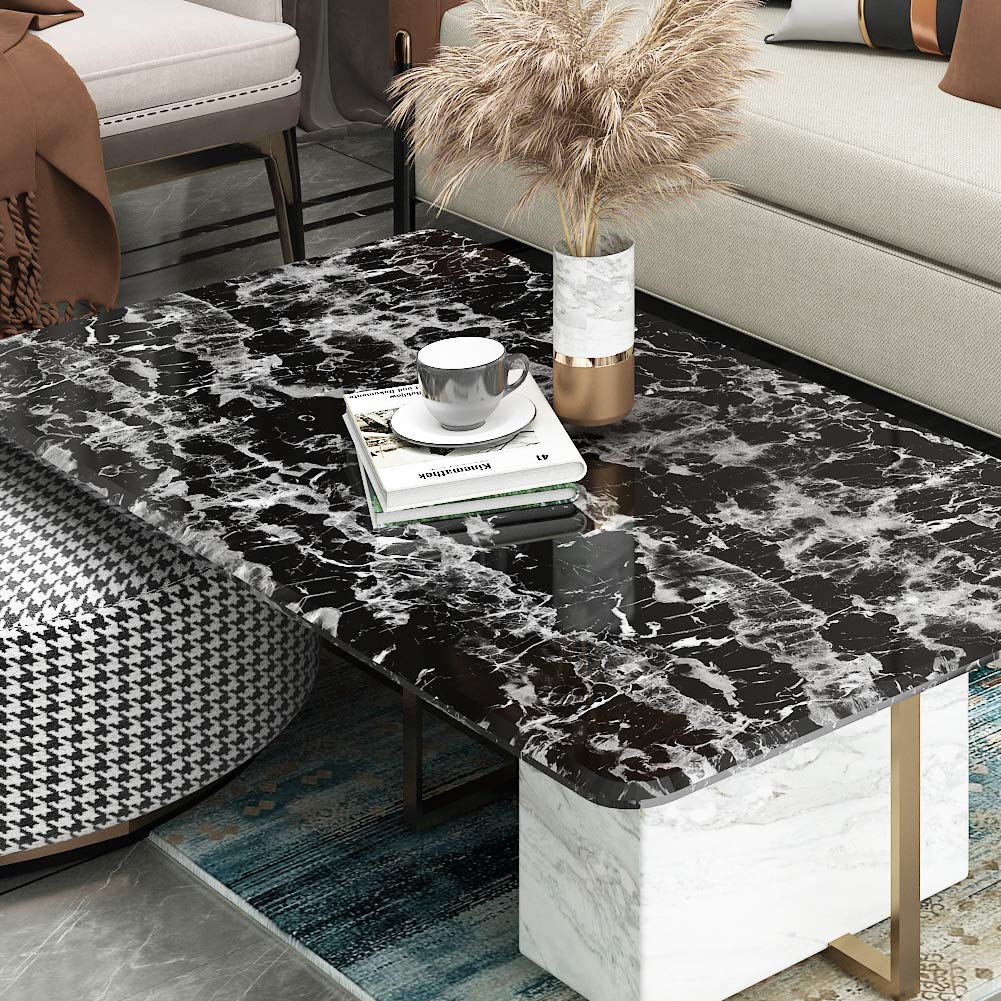 Livelynine Peel and Stick Waterproof Countertop Paper - Black Marble Vinyl Wrap for Kitchen, Bathroom, Desk, Table & Cabinet - Removable Backsplash Cover (15.8
