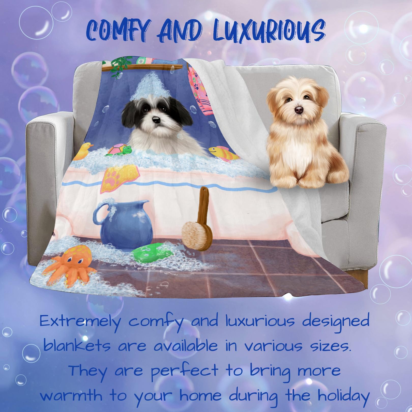 Rub A Dub Dog in A Tub Havanese Dog Blanket - Ultra Soft Lightweight Pet Blanket for Dogs & Cats - Cozy Durable Woven Throw for Sofa, Bed, or Crate (50x60 Inches) - Perfect for Snuggling, Travel & Home Decor