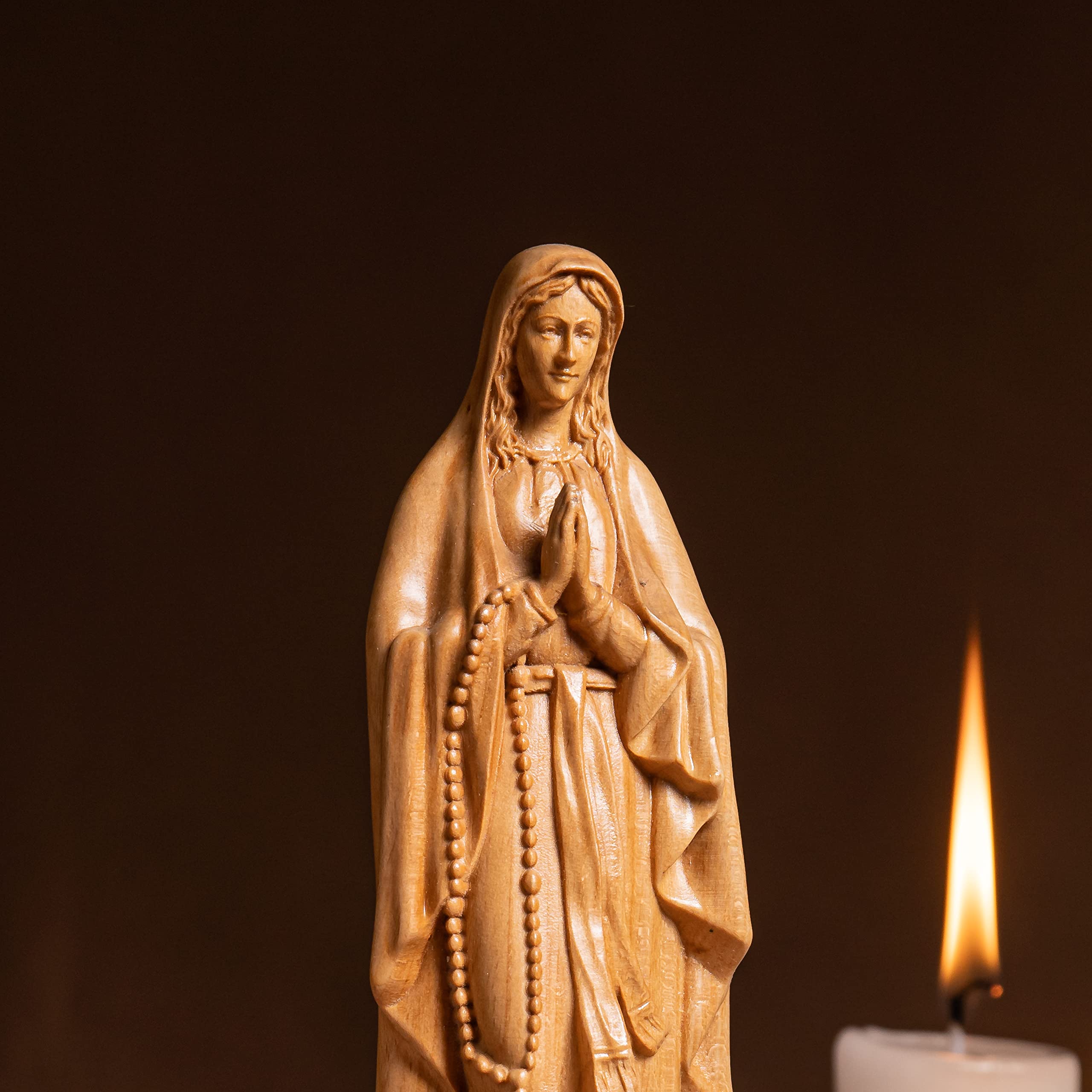 Hand-Carved Wooden Statue of Our Lady of Lourdes - Catholic Religious Home Decor, Housewarming Gift & Mother's Day Present - Perfect for Prayer Altars, Home Shrines & Spiritual Spaces (Medium Size)