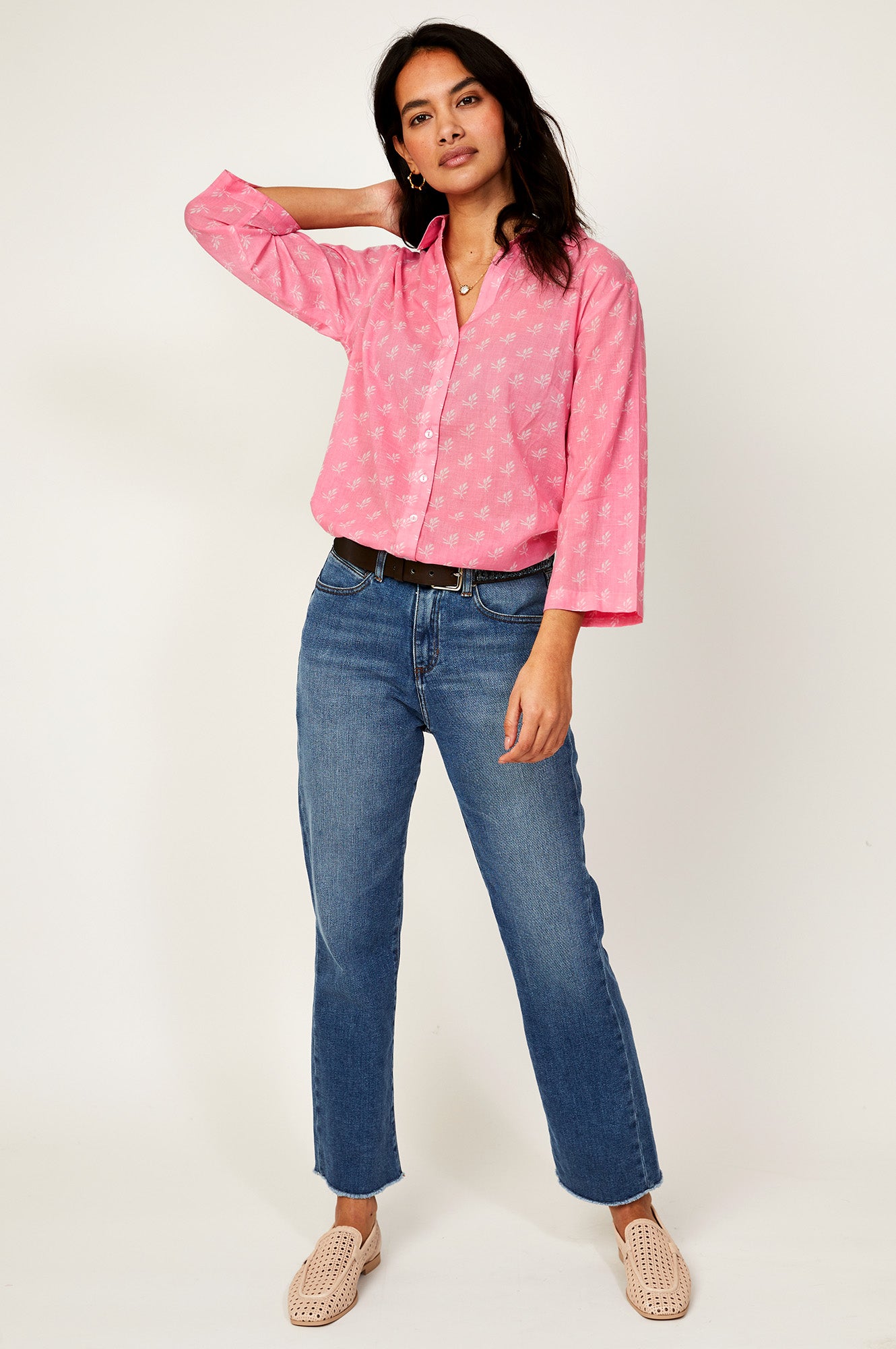 Cecilia Shirt for Women - Soft Cotton Blouse in Pink & White | Perfect for Office Wear, Casual Outfits & Date Nights