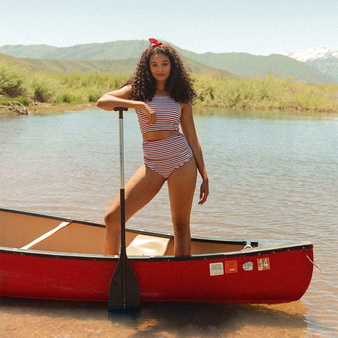 Capital Stripe Switchback Crop Top - Trendy Women's Fashion for Casual Wear & Outdoor Adventures
