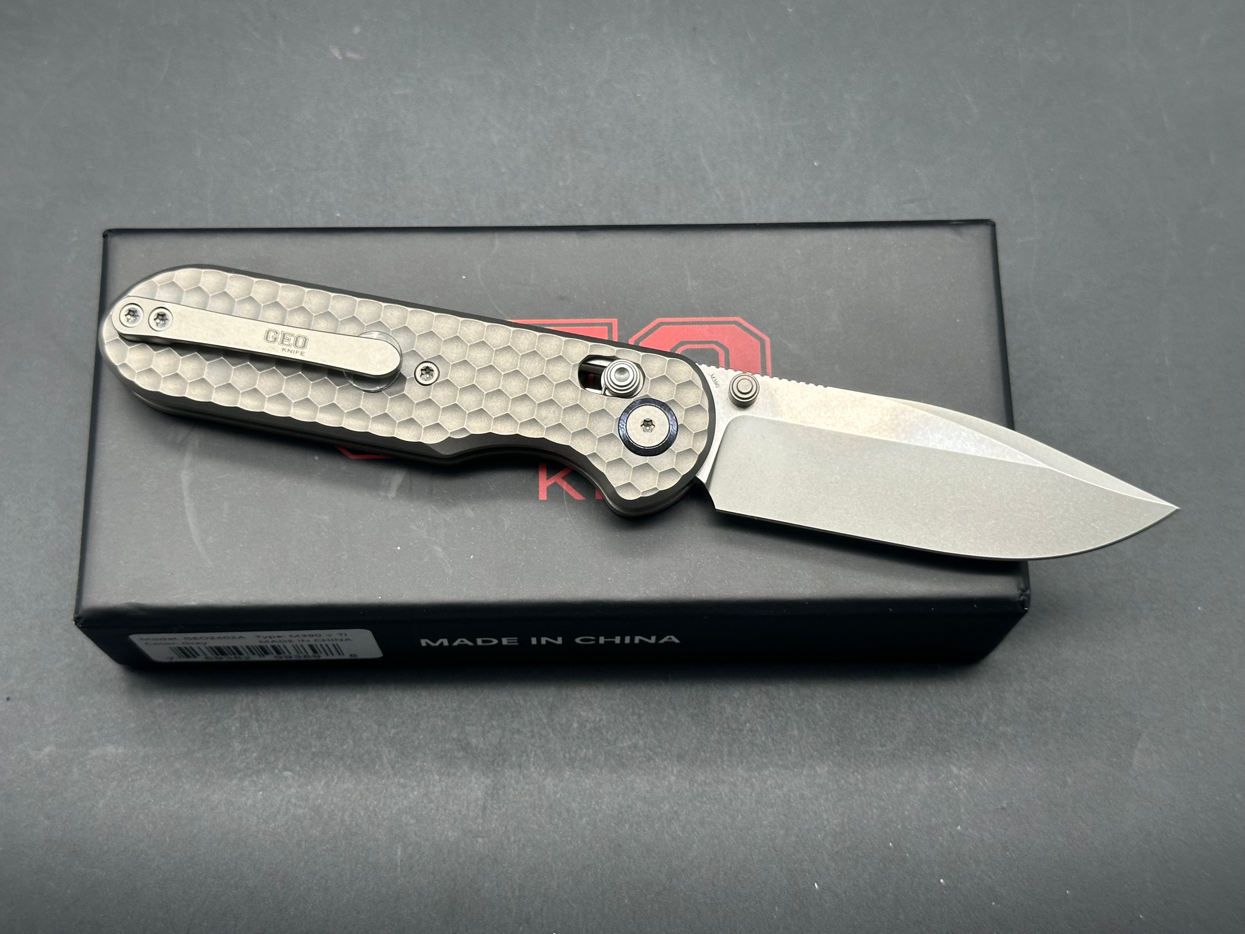 Premium Geo Knife - Ethereal Cutter Folding Pocket Knife with Axis Lock | Gray 6AL4V Titanium Handle & 3.03