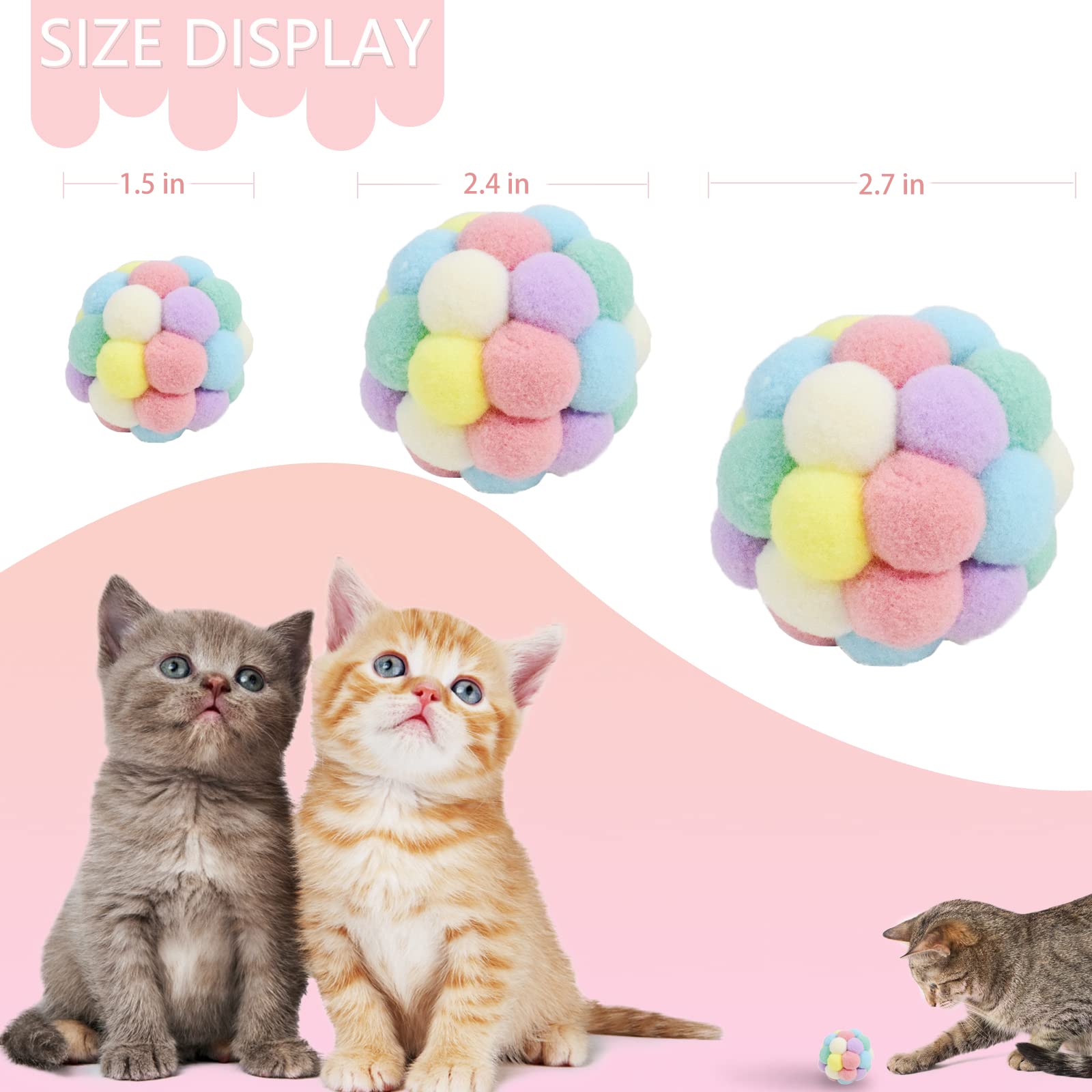 Andiker Cat Ball Toy - 3 Pack Handmade Colorful Wool Yarn Balls for Kittens & Adult Cats (Small/Medium/Large) - Interactive Chasing, Chewing & Scratching Toys with Bell Inside - Perfect for Indoor Play, Exercise & Bonding Time