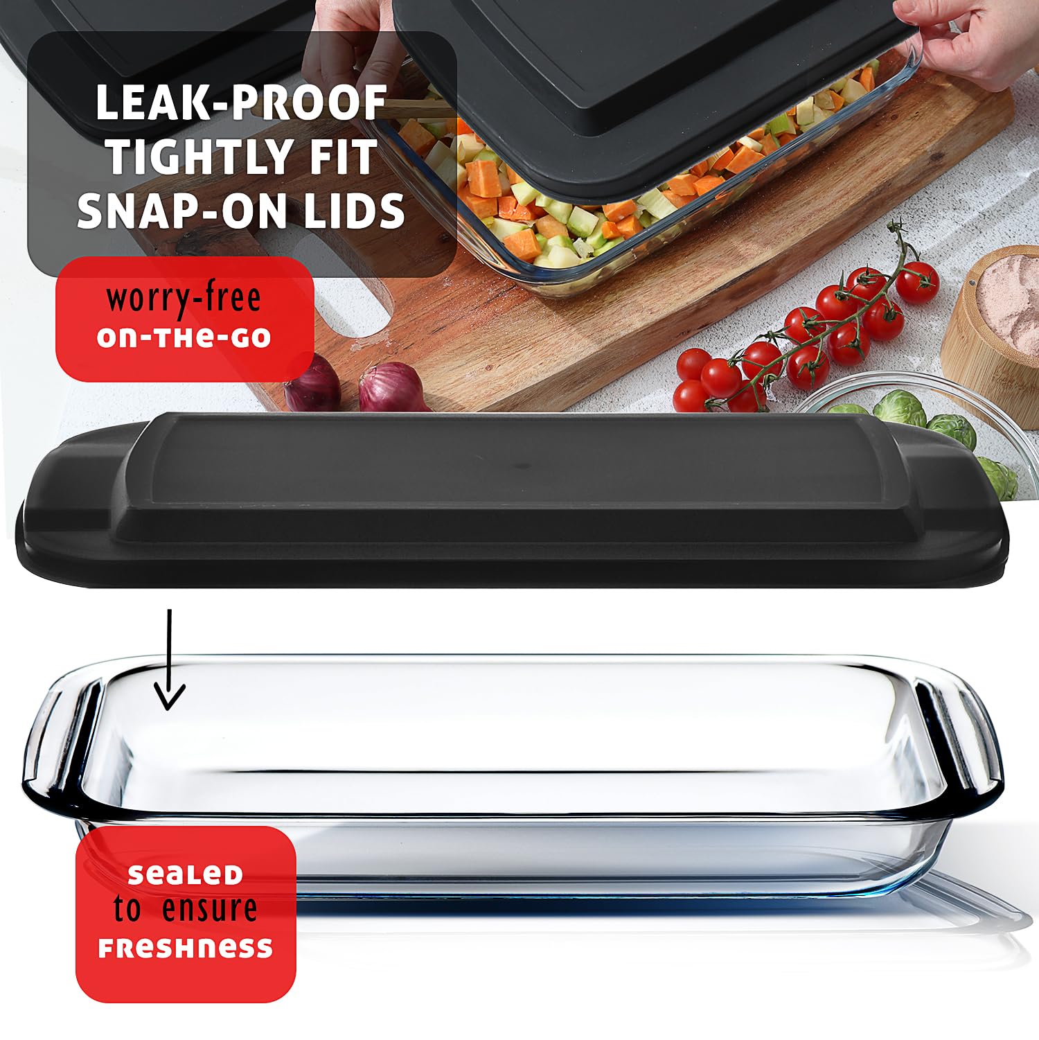 Eatex 8-Piece Oven Safe Glass Casserole Dish Set with Plastic Lids - Rectangular Baking Pans for Lasagna, Cooking, Meal Prep & Leftovers - Freezer to Oven & Dishwasher Safe - Perfect for Family Dinners, Holiday Baking & Meal Storage