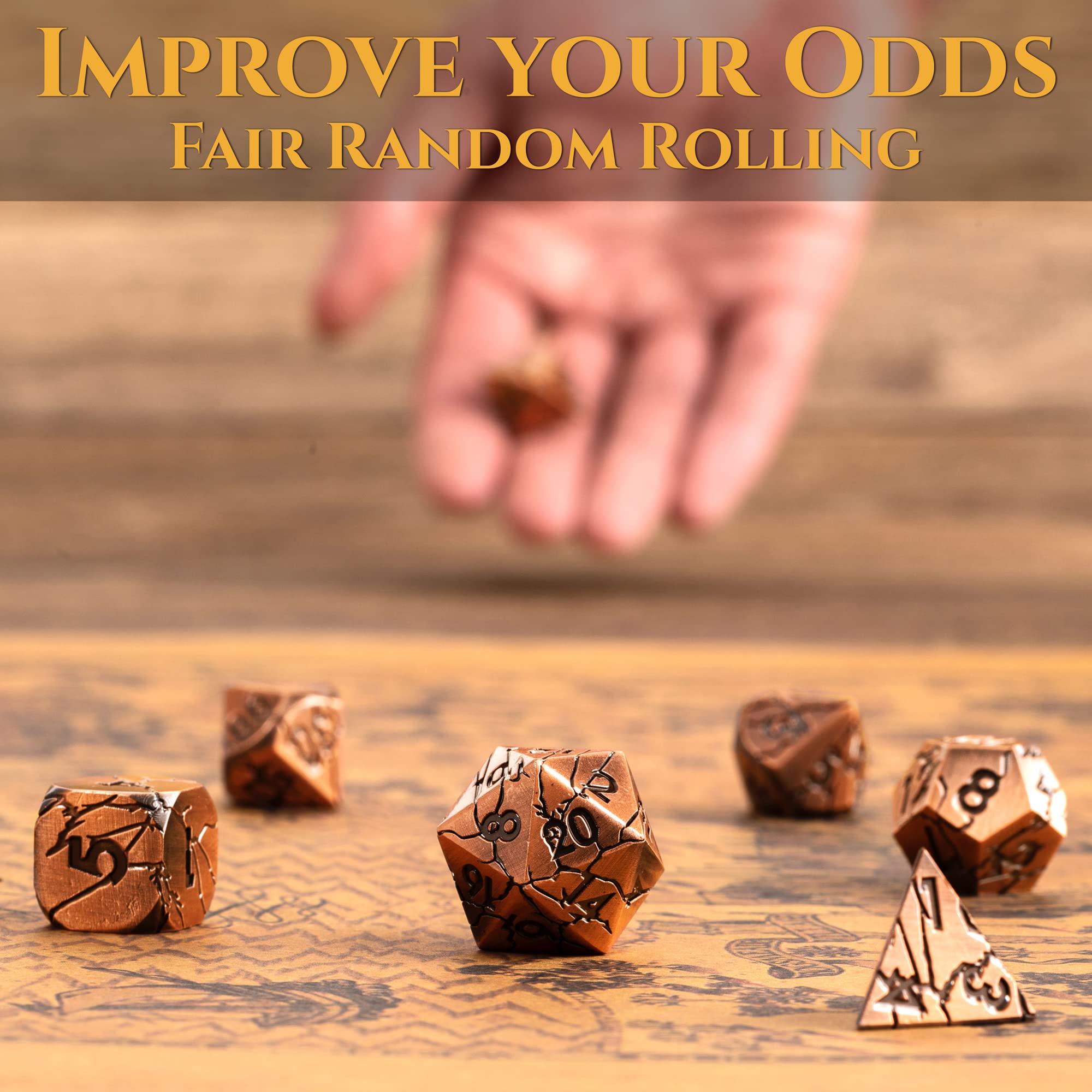Premium DND Metal Dice Set - Archaic Ruins Cracked Copper Polyhedral RPG Dice for Dungeons & Dragons, Pathfinder, Tabletop Games - Perfect for Fantasy Roleplaying & Collectors