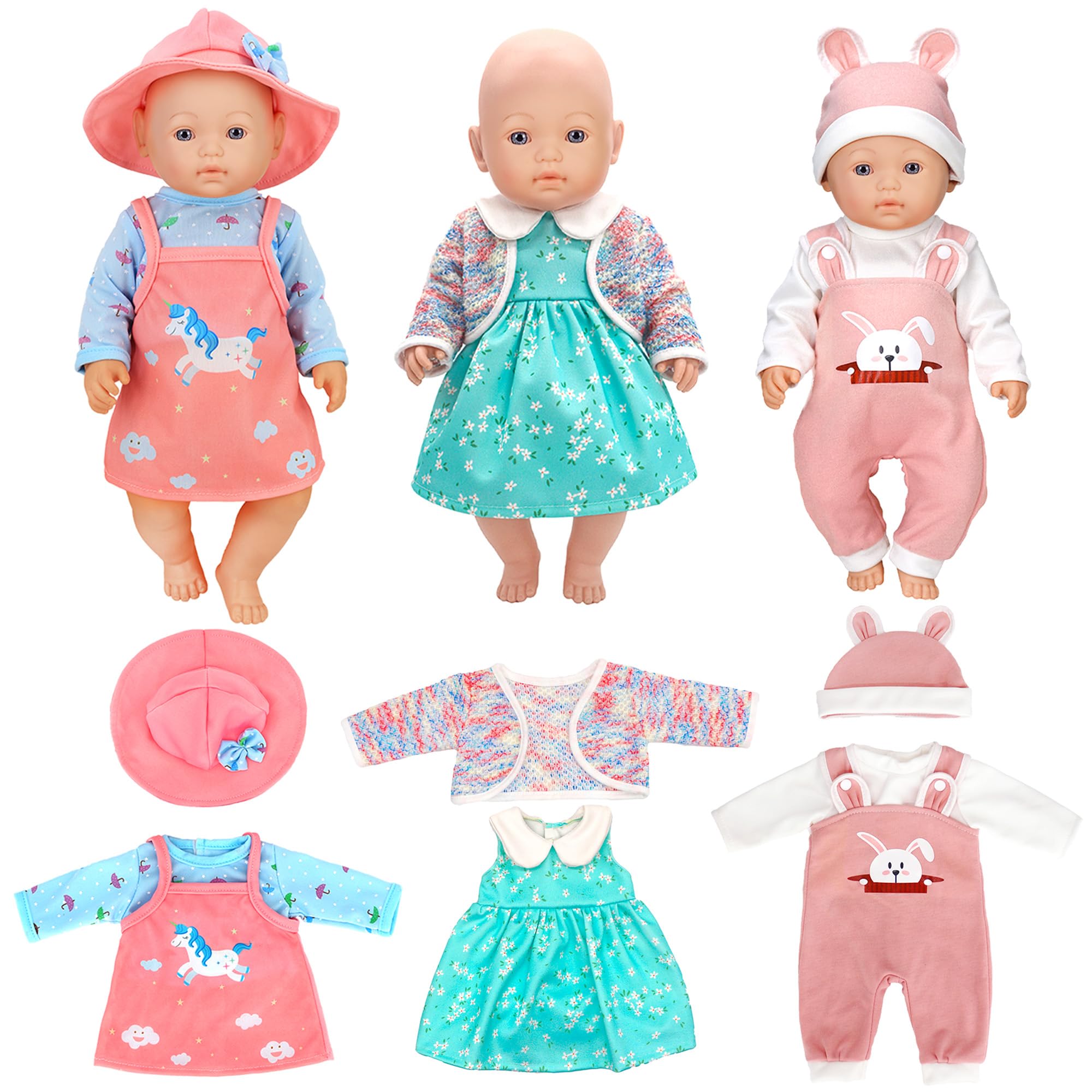 10 Sets Baby Doll Clothes & Accessories for 14-16 Inch Dolls - Fits 15