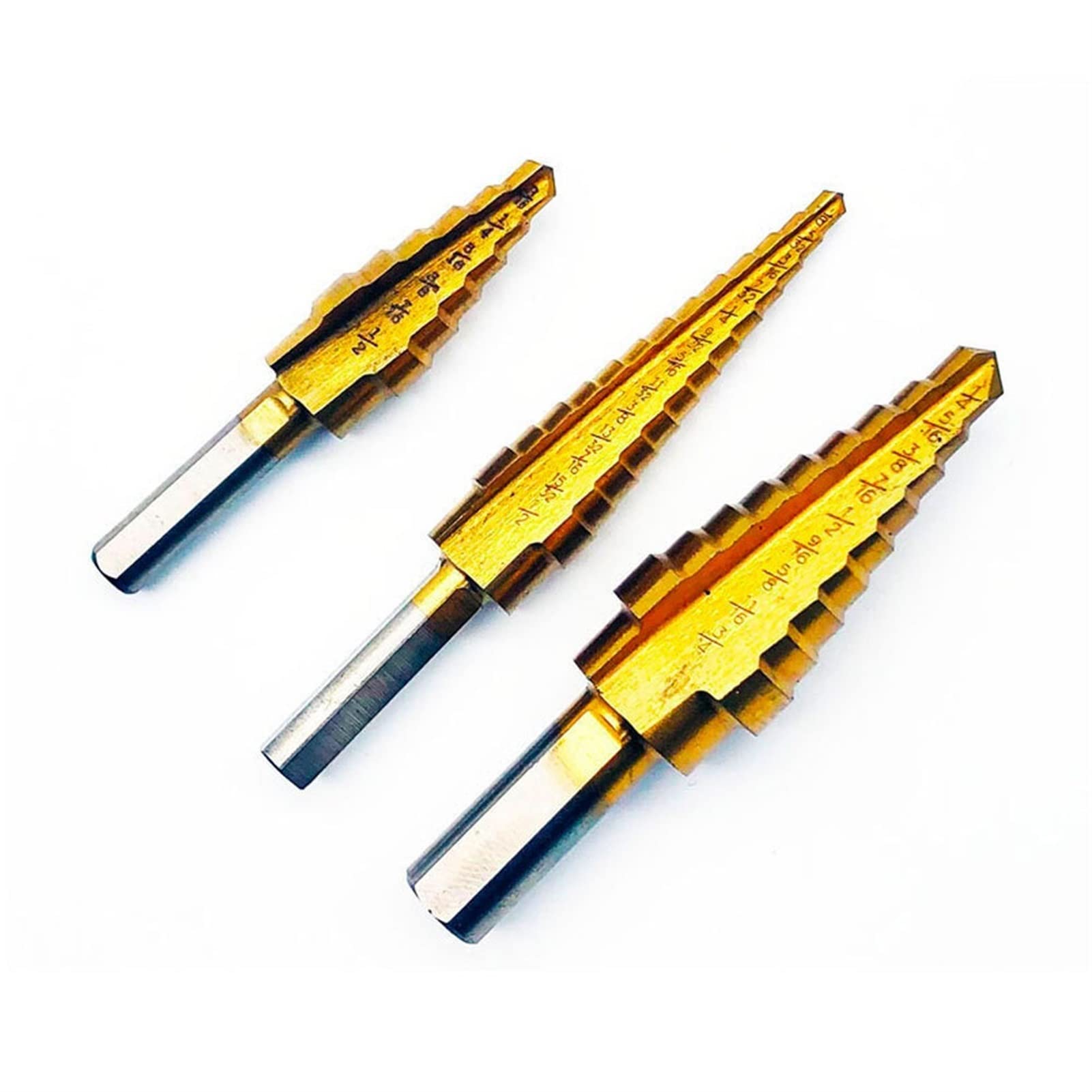3-Piece HSS Titanium Coated Step Drill Bit Set for Metal & Wood - Tri-Flat Shank Power Tool Accessories - Perfect for DIY Projects, Home Repairs, and Professional Metalworking