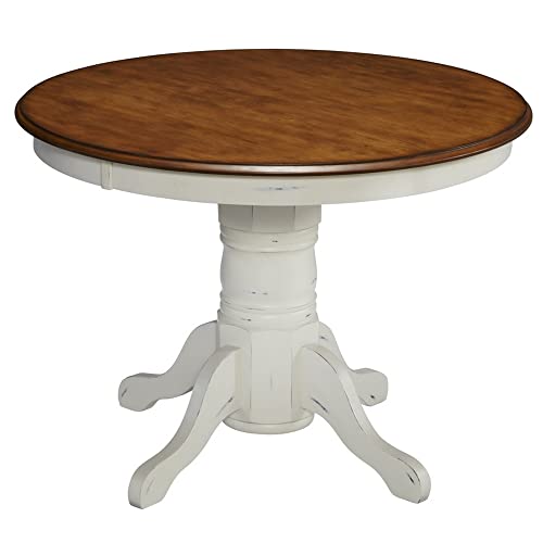 French Countryside Oak/White 42 Inch Round Pedestal Dining Table Set with 4 Chairs - Rustic Farmhouse Kitchen Furniture for Family Gatherings & Dinner Parties