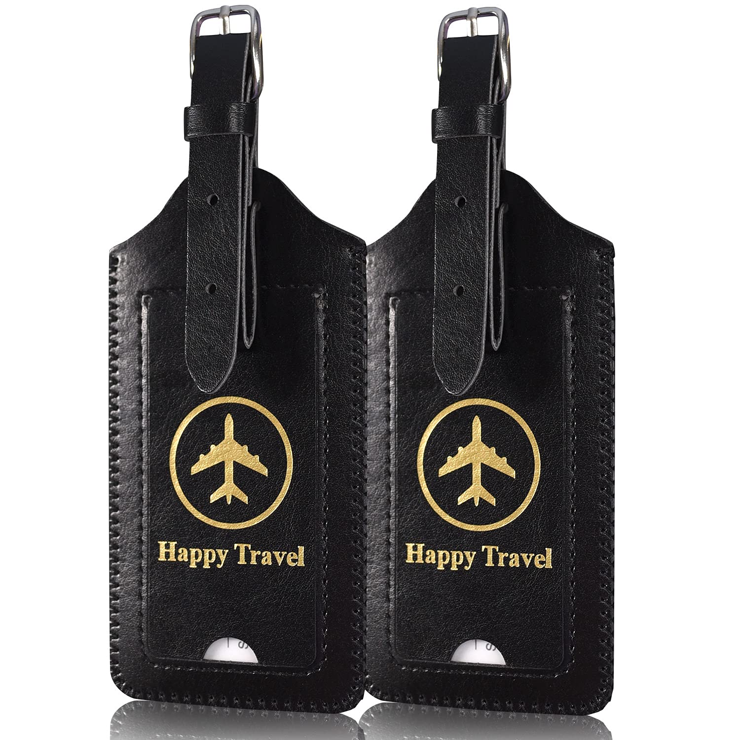 ACdream 2-Pack Leather Luggage Tags - Cruise ID Labels with Privacy Cover for Suitcases, Backpacks & Travel Bags - Durable & Stylish for Women, Men & Kids (Black) | Perfect for Air Travel, Vacations & Cruise Trips