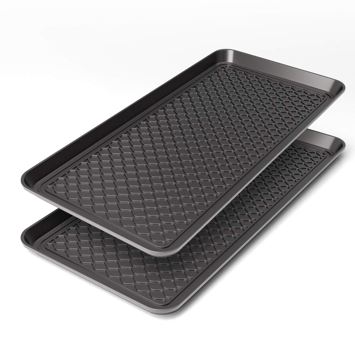 Premium Multi-Purpose Boot & Shoe Trays Set of 2 - Heavy Duty All-Weather Black Shoe Mats for Entryway, Mudroom & Garage (76x38x3cm) - Ideal as Pet Feeding Mats, Planter Trays & Durable Indoor/Outdoor Floor Protectors