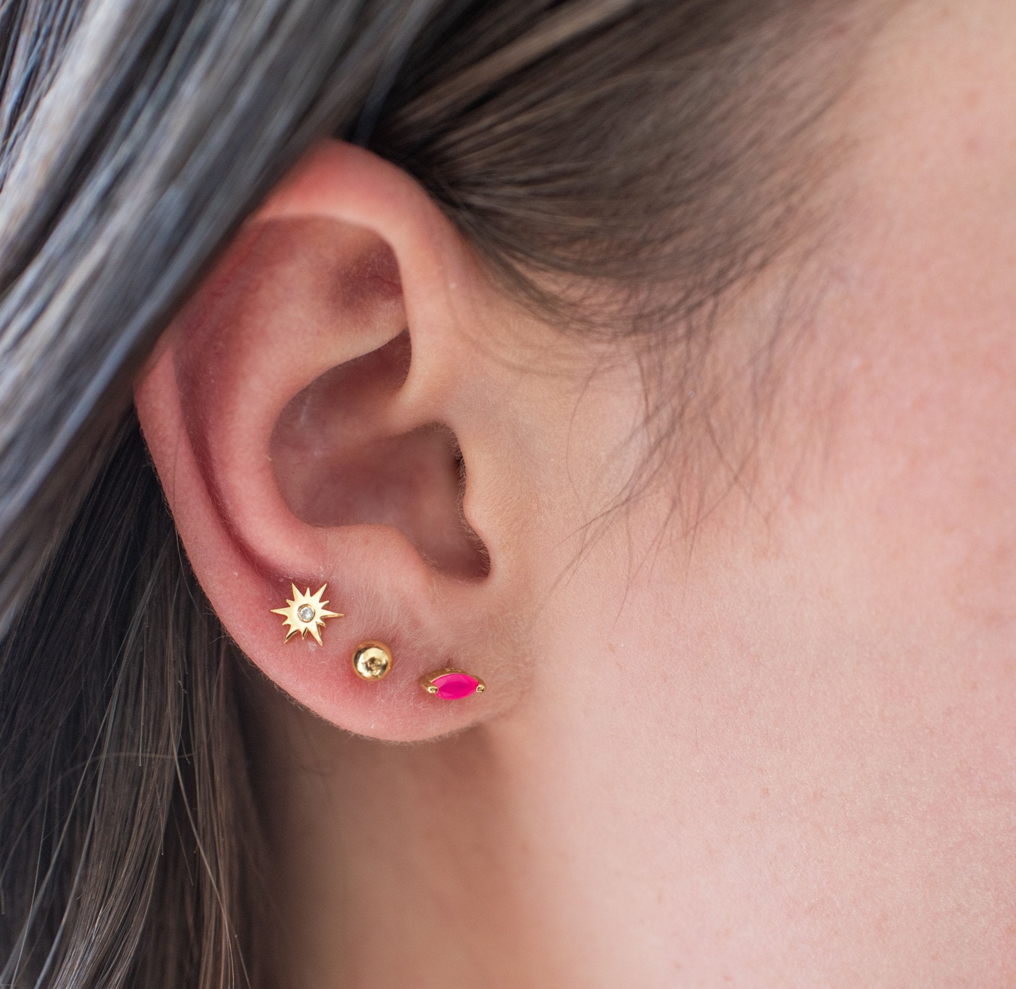 TINY LOVE Marquise Stud Earrings - Hot Pink Chalcedony Gemstone for Women | Perfect for Parties, Weddings & Everyday Wear