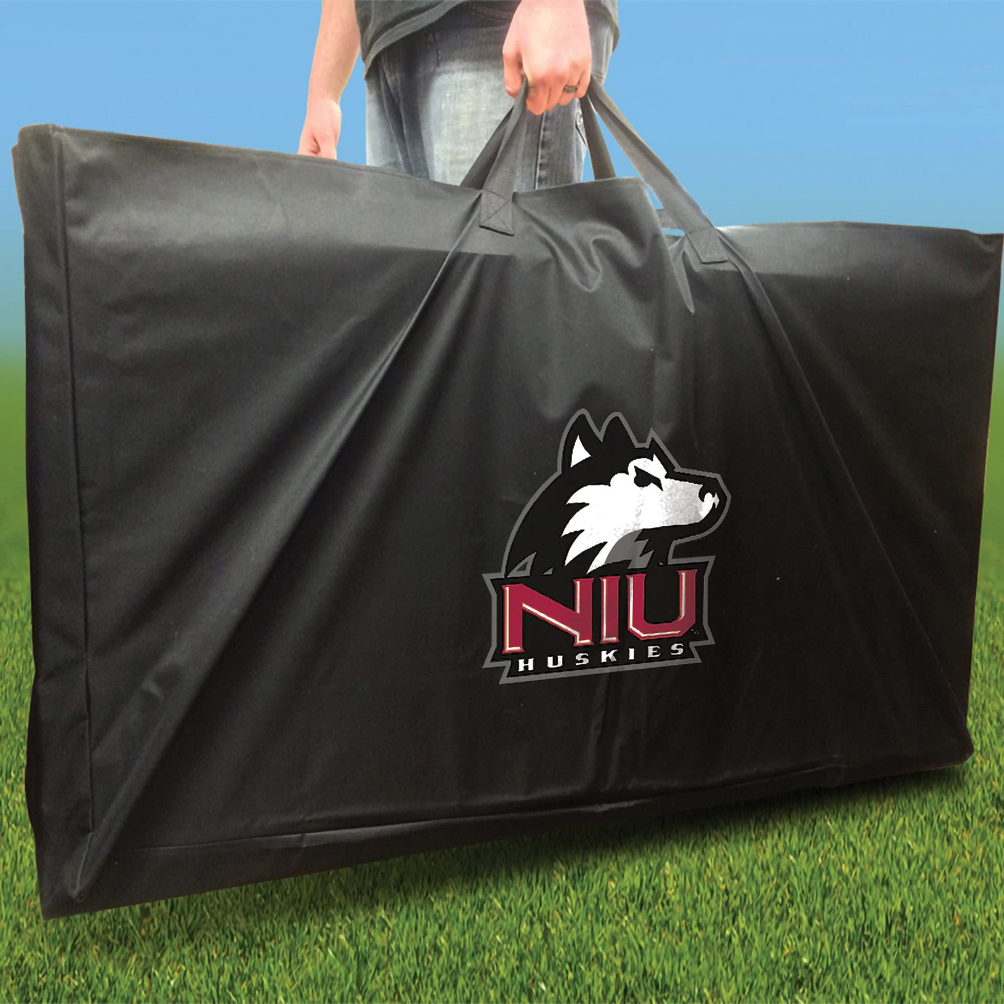 Premium Northern Illinois Striped Cornhole Boards Set - 2 Regulation-Sized Boards & 8 Custom Team Logo Bags - Perfect for Tailgating, Backyard BBQs, and Outdoor Parties