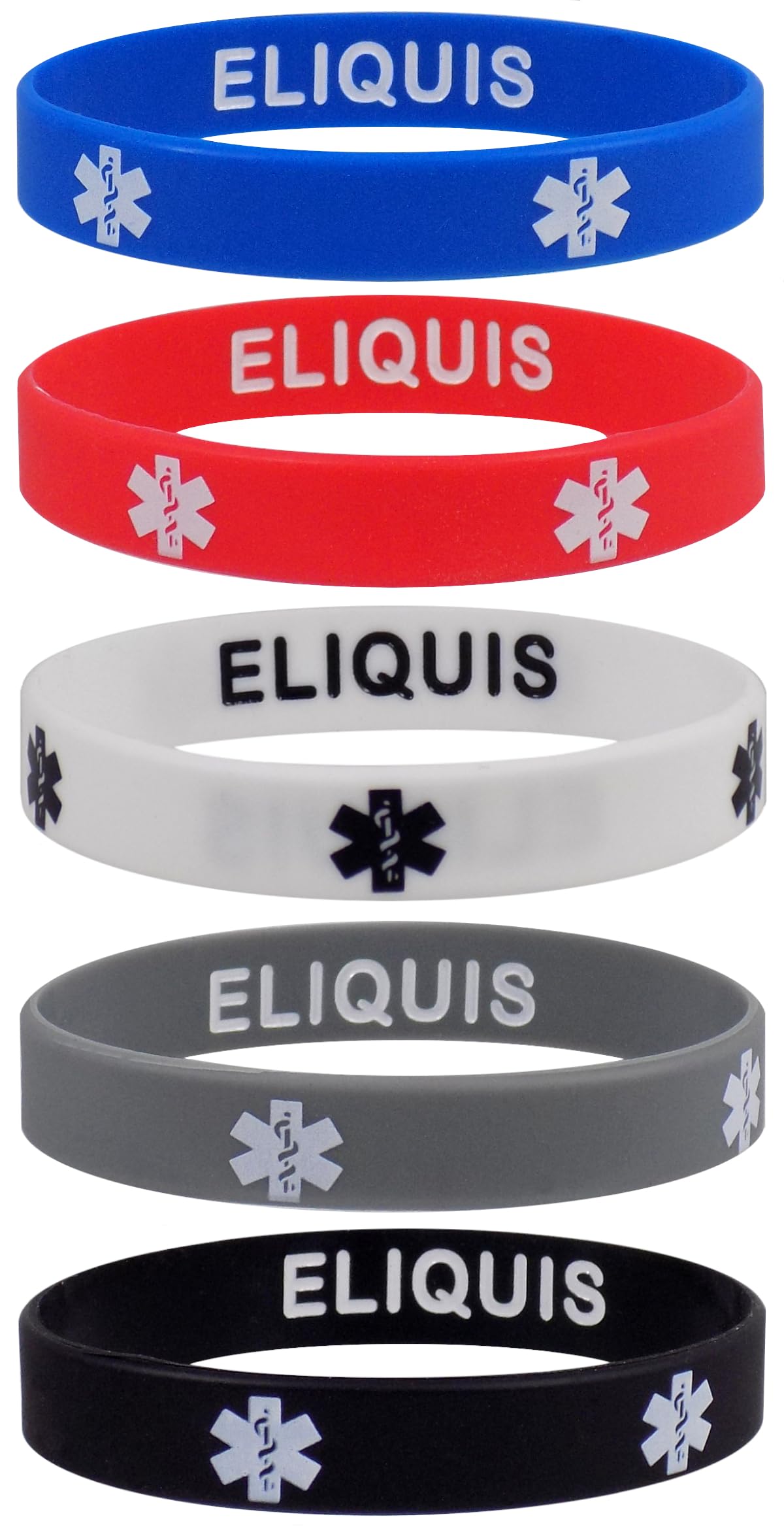 ELIQUIS Medical Alert Silicone Bracelets - 5 Pack Waterproof Wristbands for Emergency Health Identification | Ideal for Patients, Seniors & Outdoor Activities