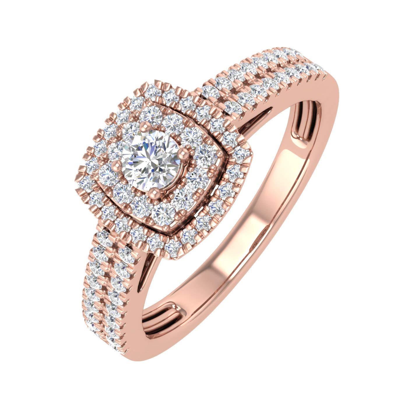1/2 Carat Double Halo Diamond Engagement Ring in 10K Gold - Perfect for Wedding, Proposal & Anniversary Gifts