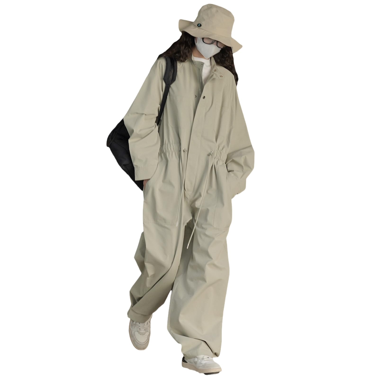VETCS Casual Jumpsuits for Men & Women - Loose Fit Comfortable Button Fly Jumpsuit with Stand Collar & Elastic Waist | Perfect for Work, Travel & Everyday Wear