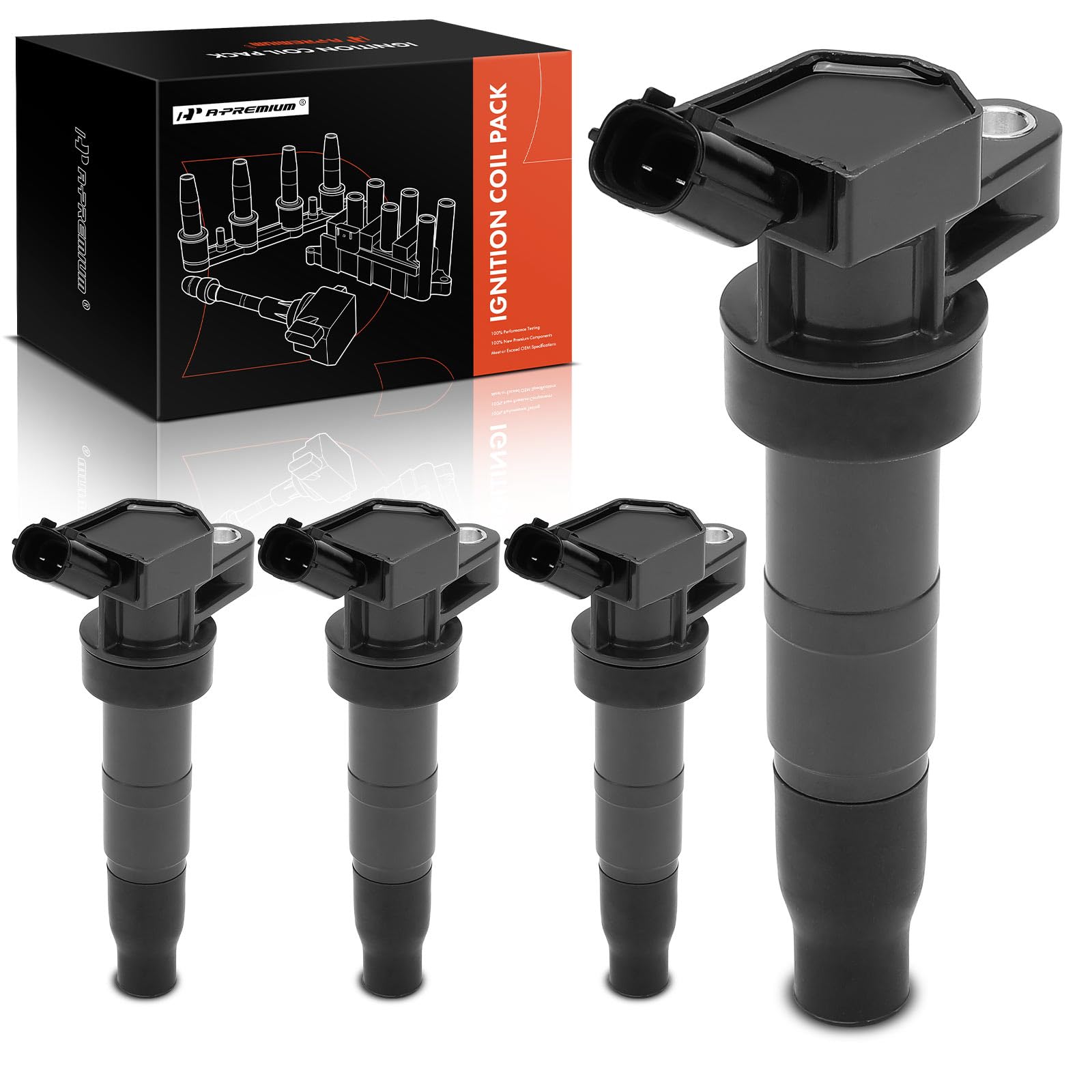 Premium Ignition Coil Pack Compatible with Hyundai Santa Fe 2010-2012, Tucson 2010-2015 | Kia Optima 2008-2015, Sportage 2011-2016 | 2.4L 4.6L 5.0L Engines | UF-611 Replacement | 4-Piece Set | Improves Engine Performance & Fuel Efficiency