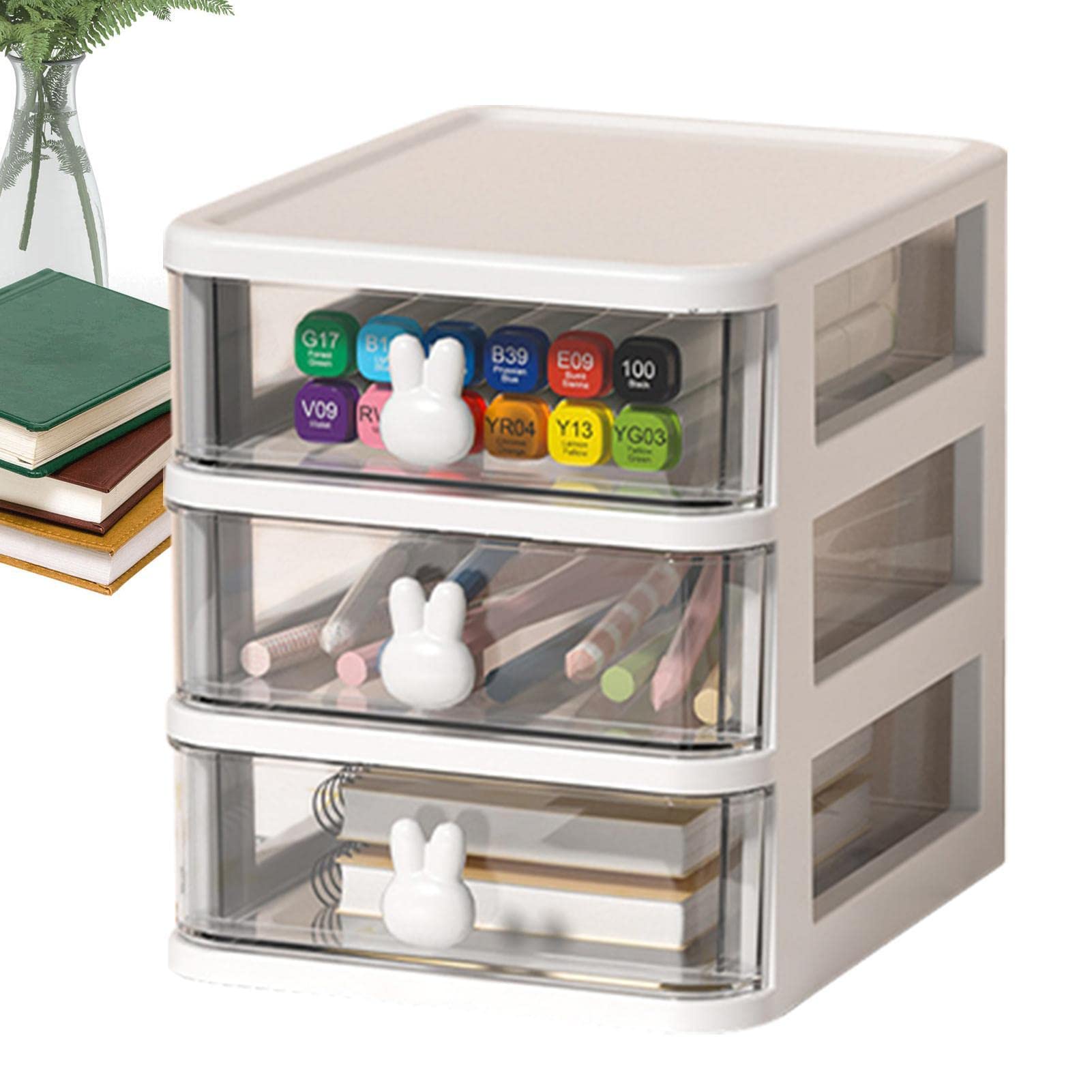 4-Tier Clear Small Desk Organizer with Drawer - Perfect for Makeup, Stationery, Arts & Crafts Storage - Ideal for Home Office, Vanity & Workspace Organization
