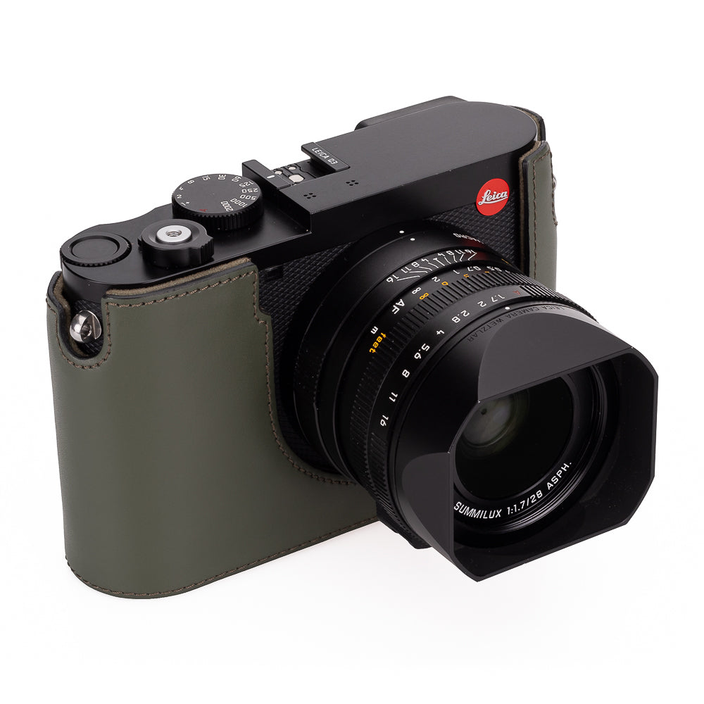 Leica Q3 Half Case - Genuine Leather Camera Cover in Olive Green for Protection & Style | Perfect for Travel, Outdoor Photography & Everyday Use