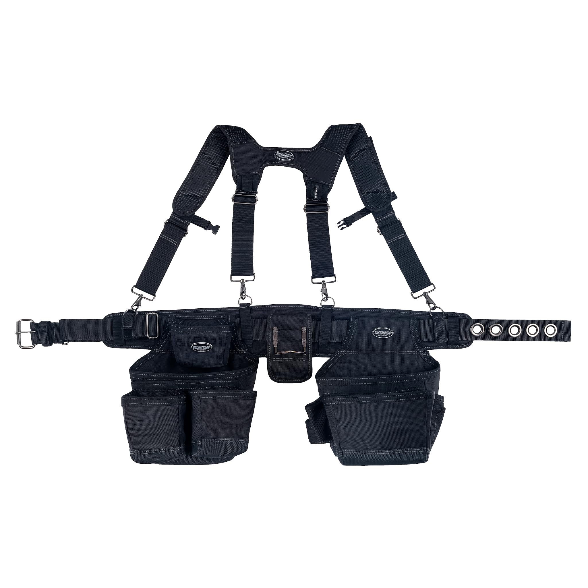 Bucket Boss 57100 Professional Series Ballistic Tool Belt with Suspenders - Heavy Duty Work Belt for Construction, Carpentry & DIY Projects - Black