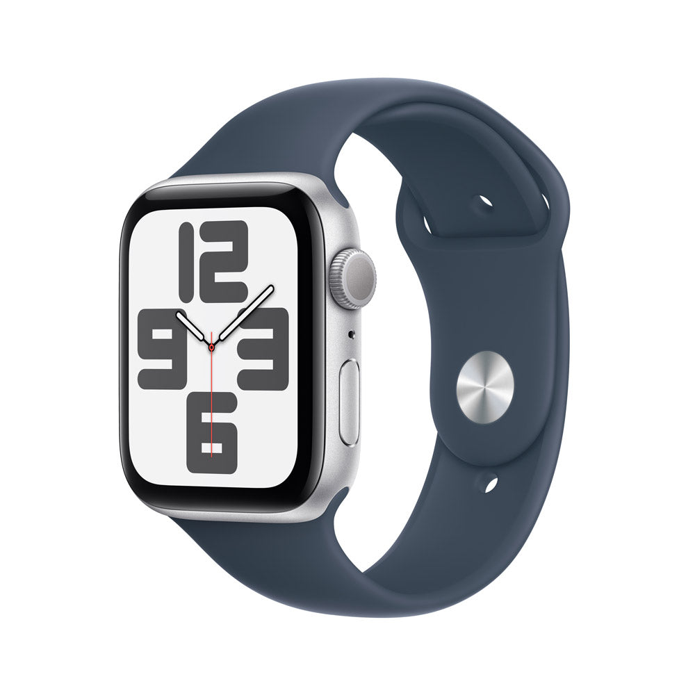 Apple Watch SE GPS 44mm Silver Aluminum Case with Storm Blue Sport Band - Perfect for Fitness Tracking & Everyday Wear