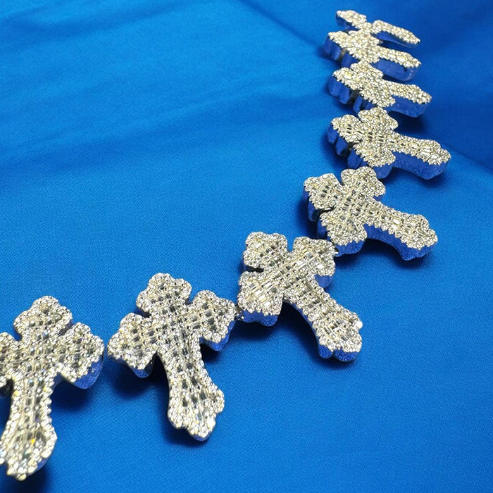 Moissanite Cross Link Bracelet for Men - 925 Sterling Silver & 14K Gold Plated - Elegant Religious Jewelry Gift for Him - Perfect for Church, Weddings & Special Occasions