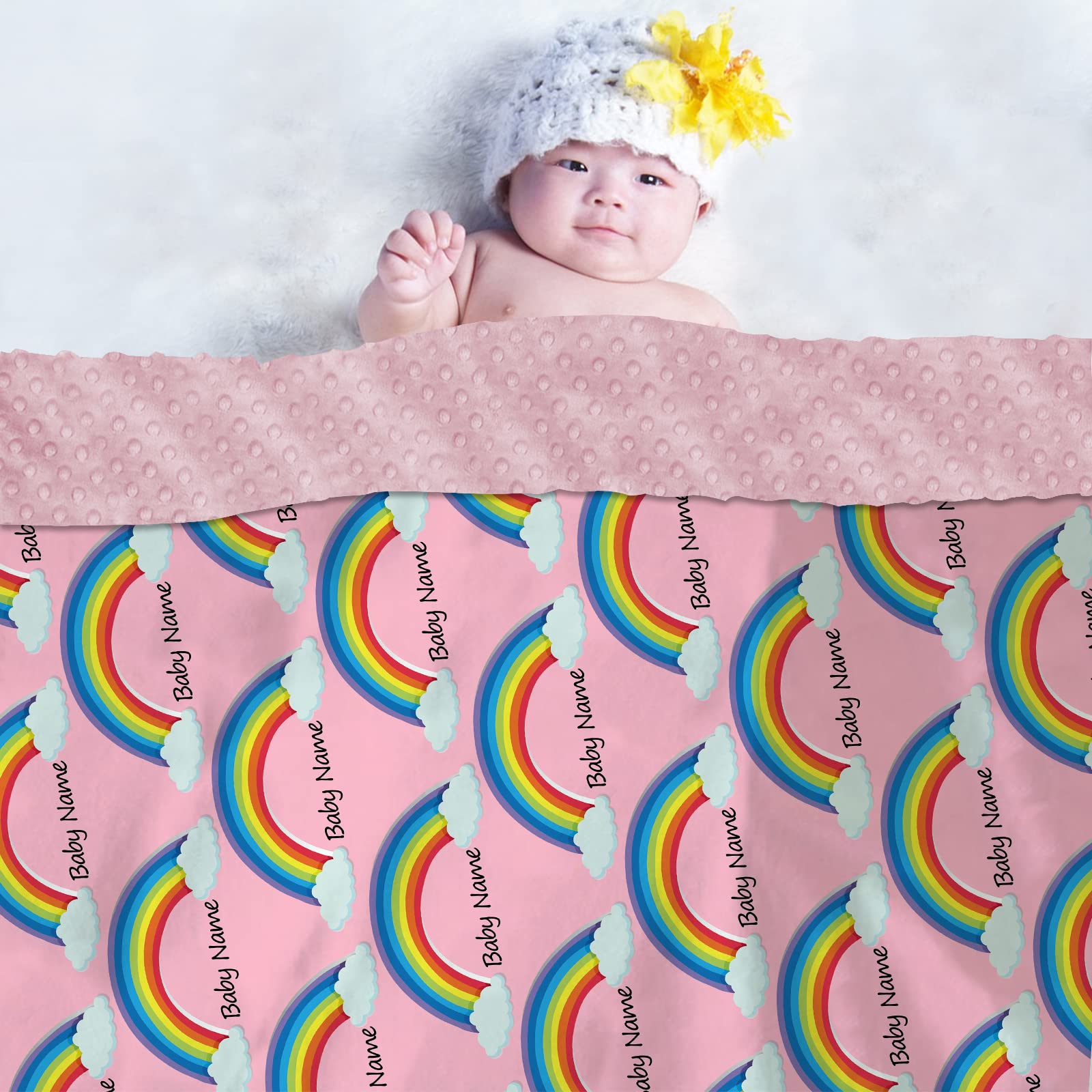 Personalized Baby Blanket with Name - Soft Plush & Cozy Minky Dot Rainbow Blanket for Boys & Girls - Custom Newborn Gift for Baby Showers, Christenings & Nursery Decor