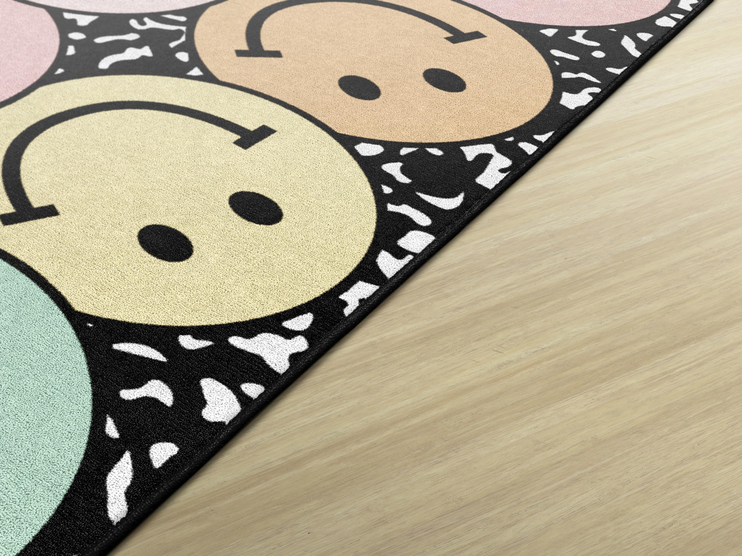 Pastel Rainbow Smileys Educational Area Rug for Kids - 5' x 7'6