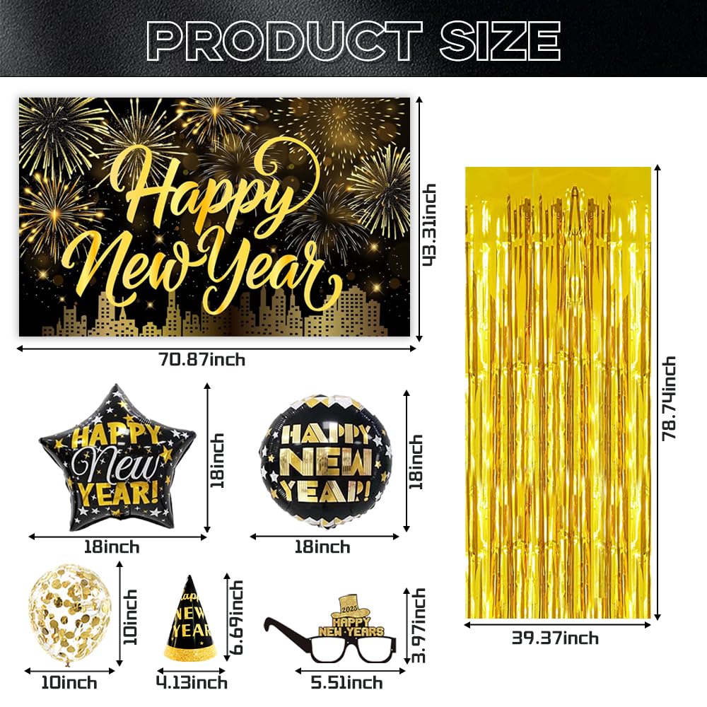 IMISHM 2025 New Year Party Decorations Set - NYE Balloons, Banner, Hats, Glasses & Foil Curtains for New Year's Eve Celebrations, Countdown Parties & Home Decor
