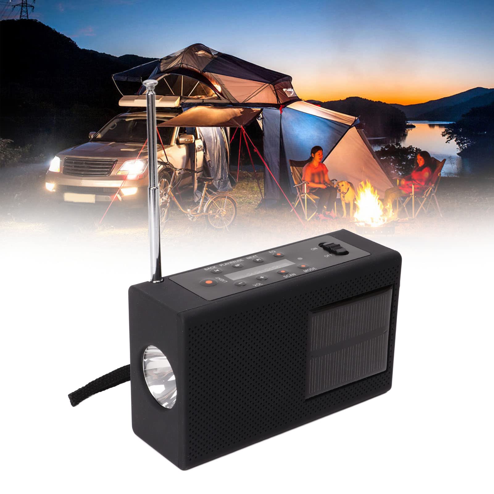 Hand Crank Emergency Weather Radio with Bluetooth, FM, USB, Headphone Jack & Flashlight - Solar Powered Portable Radio for Outdoor, Camping, Hiking & RV Emergency Preparedness