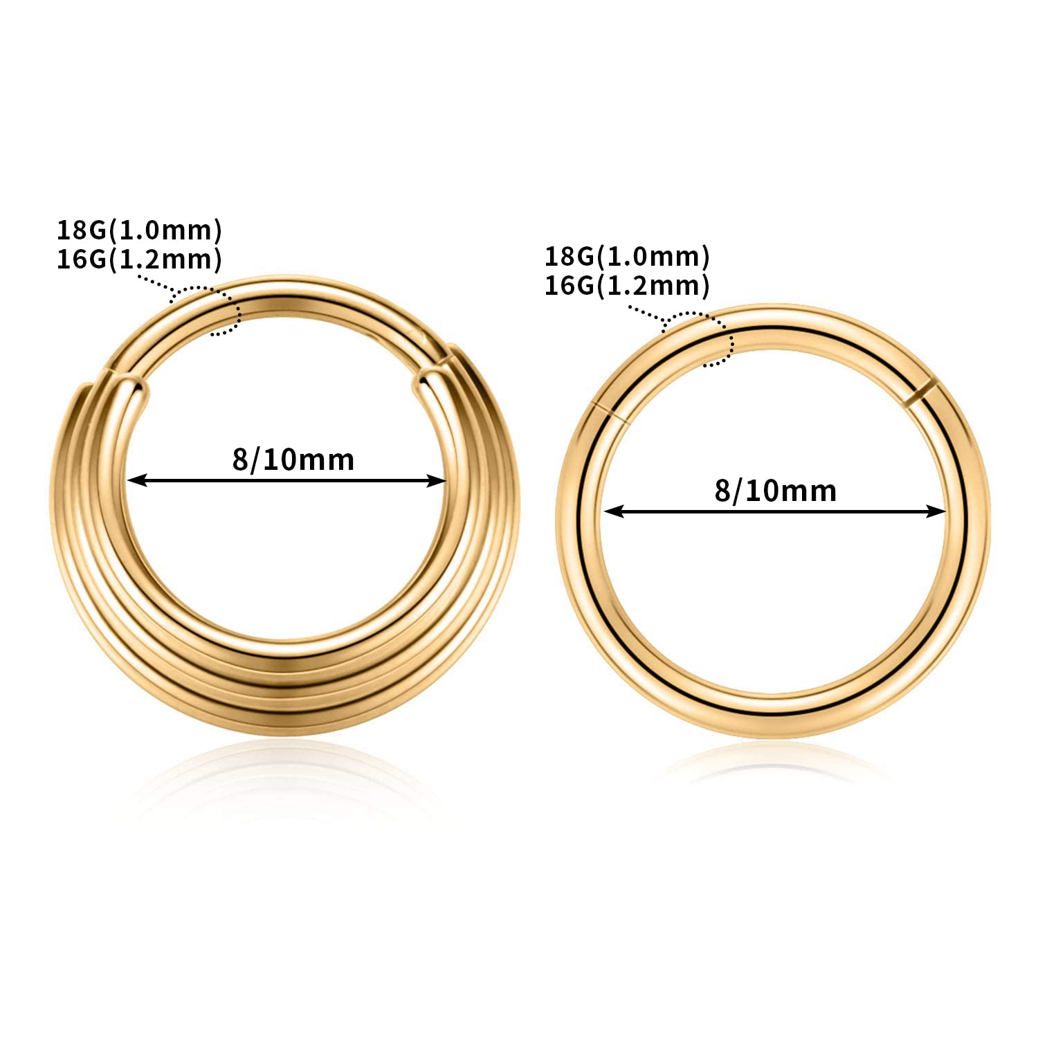 PEAKLINK 16G Surgical Steel Septum Clicker Ring, Daith & Conch Hoop Earrings - 2PCS Seamless Body Jewelry for Nose, Tragus, Helix, Rook, Cartilage & Lobe - 8mm & 10mm Hoop Earrings for Women & Men - Perfect for Everyday Wear & Piercing Healing