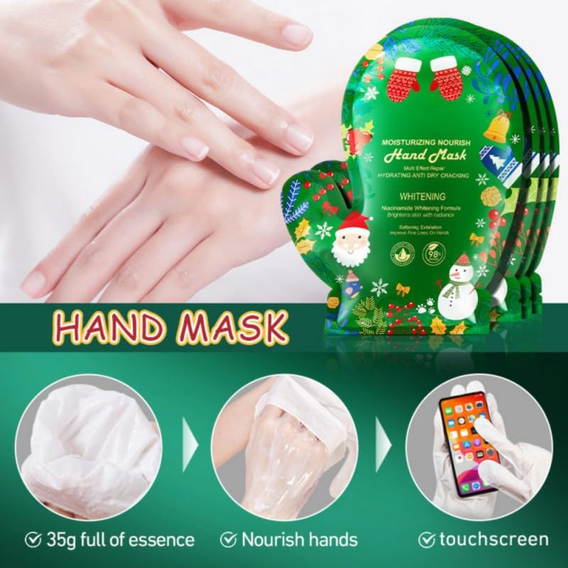 Naolve Christmas Nicotinamide Moisturizing Hand & Foot Mask Gift Set - Travel Size for Women & Girls - Deep Hydration for Dry, Dark & Rough Skin - Perfect for Holiday Gifting, Self-Care & Spa Nights (Hand Size)