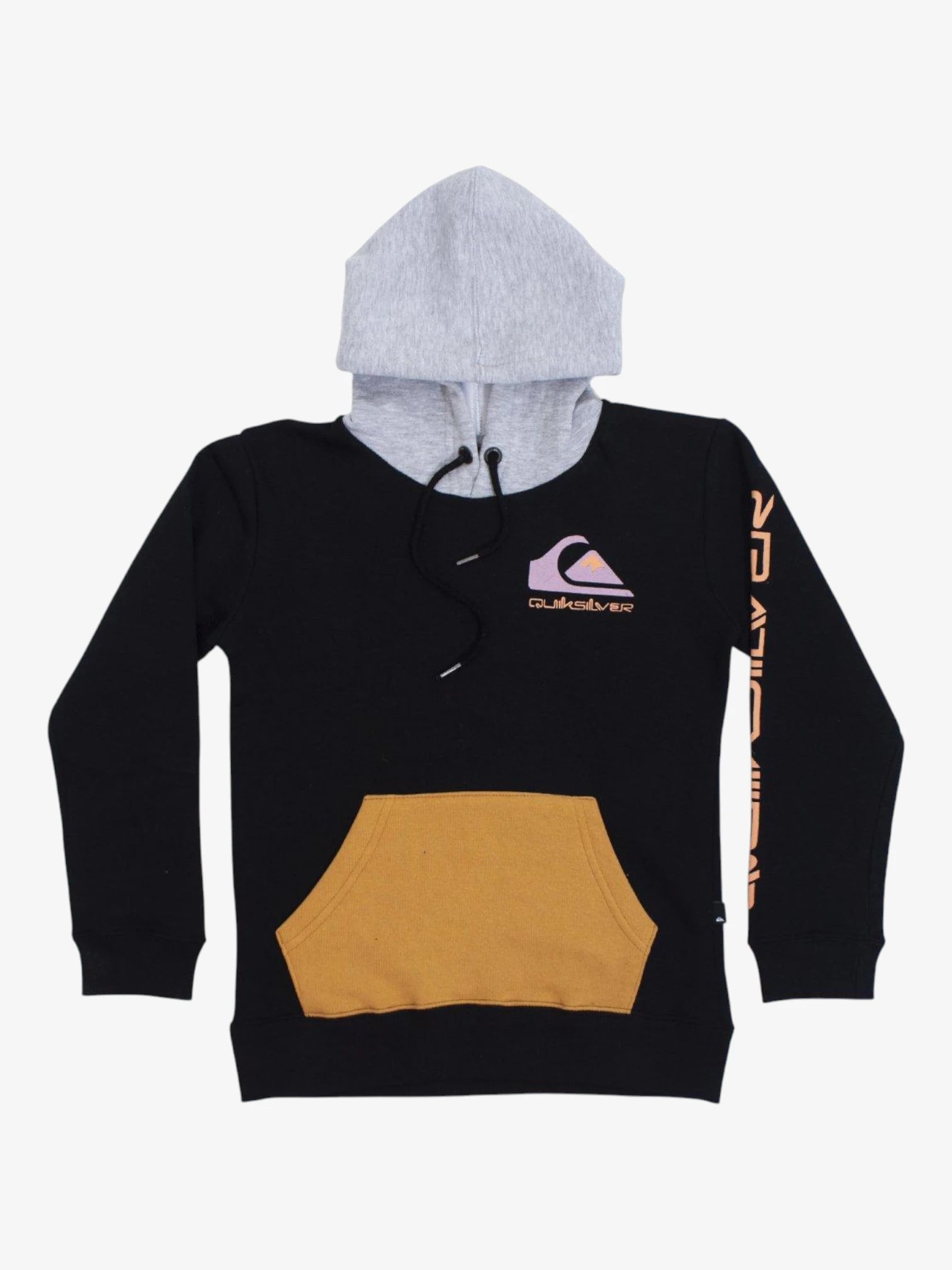 Quiksilver Kids Omni Logo Block Hoodie - Black, Grey & Brown - Warm & Stylish Pullover for Boys & Girls - Perfect for School, Outdoor Play & Winter Adventures
