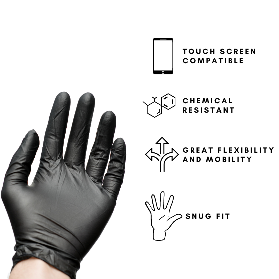 Premium Black Disposable Gloves - 100 Pack, Latex-Free & Powder-Free for Food Handling, Cleaning, Medical Use, and Hygiene Protection
