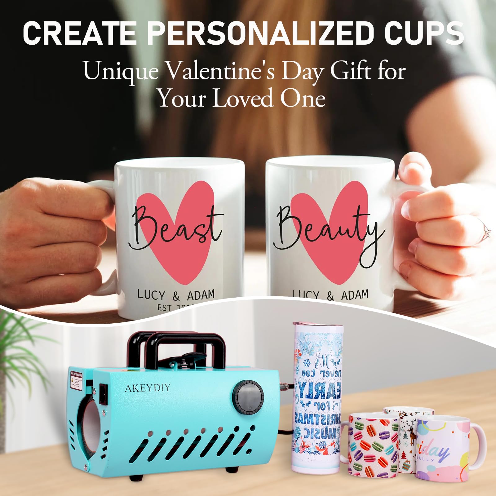 11-30 oz Tumbler Heat Press Machine for Sublimation - DIY Mug Press for 11oz, 16oz, 20oz Skinny Tumblers & Coffee Cups (2.87-3.42in) - Works on Glass, Ceramic, Aluminum Mugs - Includes 20 Heat Transfer Papers, Tape & Gloves - Perfect for Custom Drinkware, Personalized Gifts & Small Business Projects