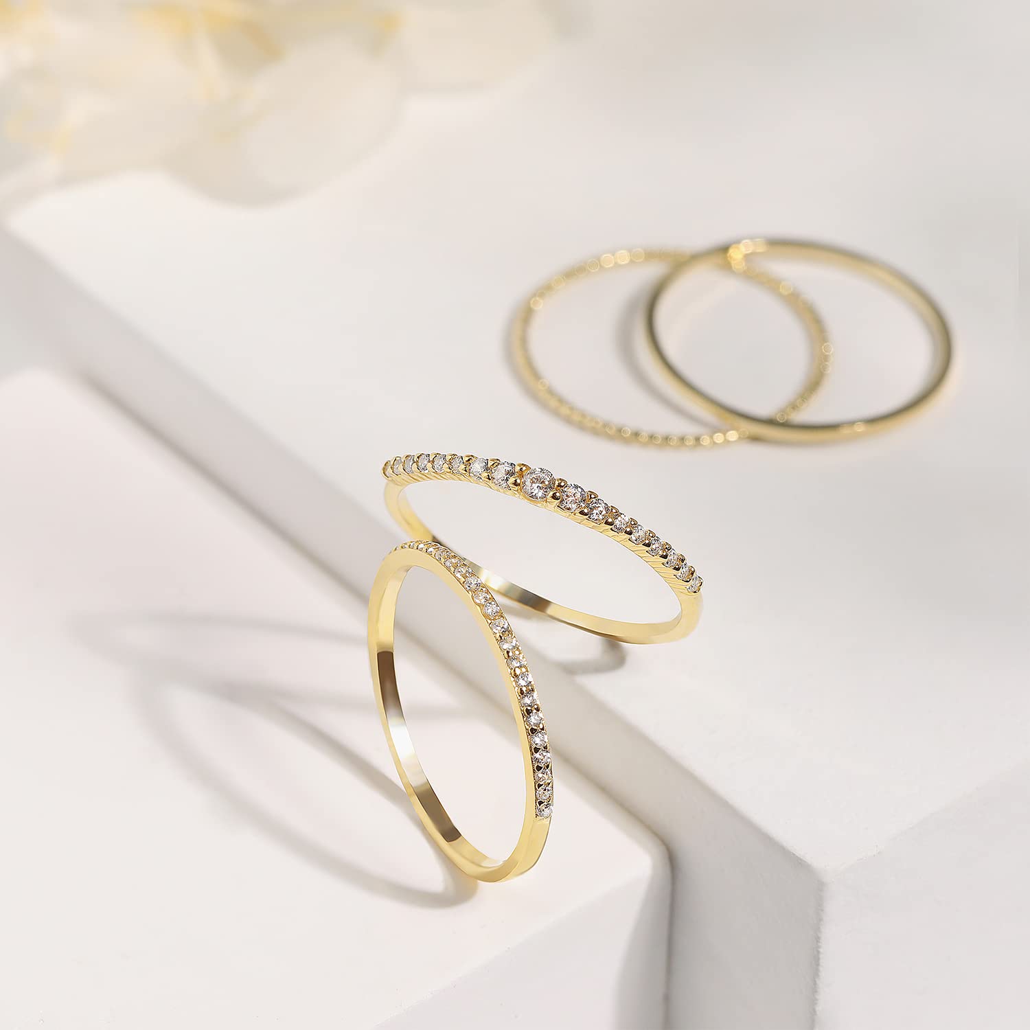 4-Piece Stackable Silver & Gold Ultra Thin Rings Set for Women - Dainty Minimalist Delicate Diamond Stacking Rings (Gold, Size 8.5) | Perfect for Layering, Everyday Wear & Special Occasions
