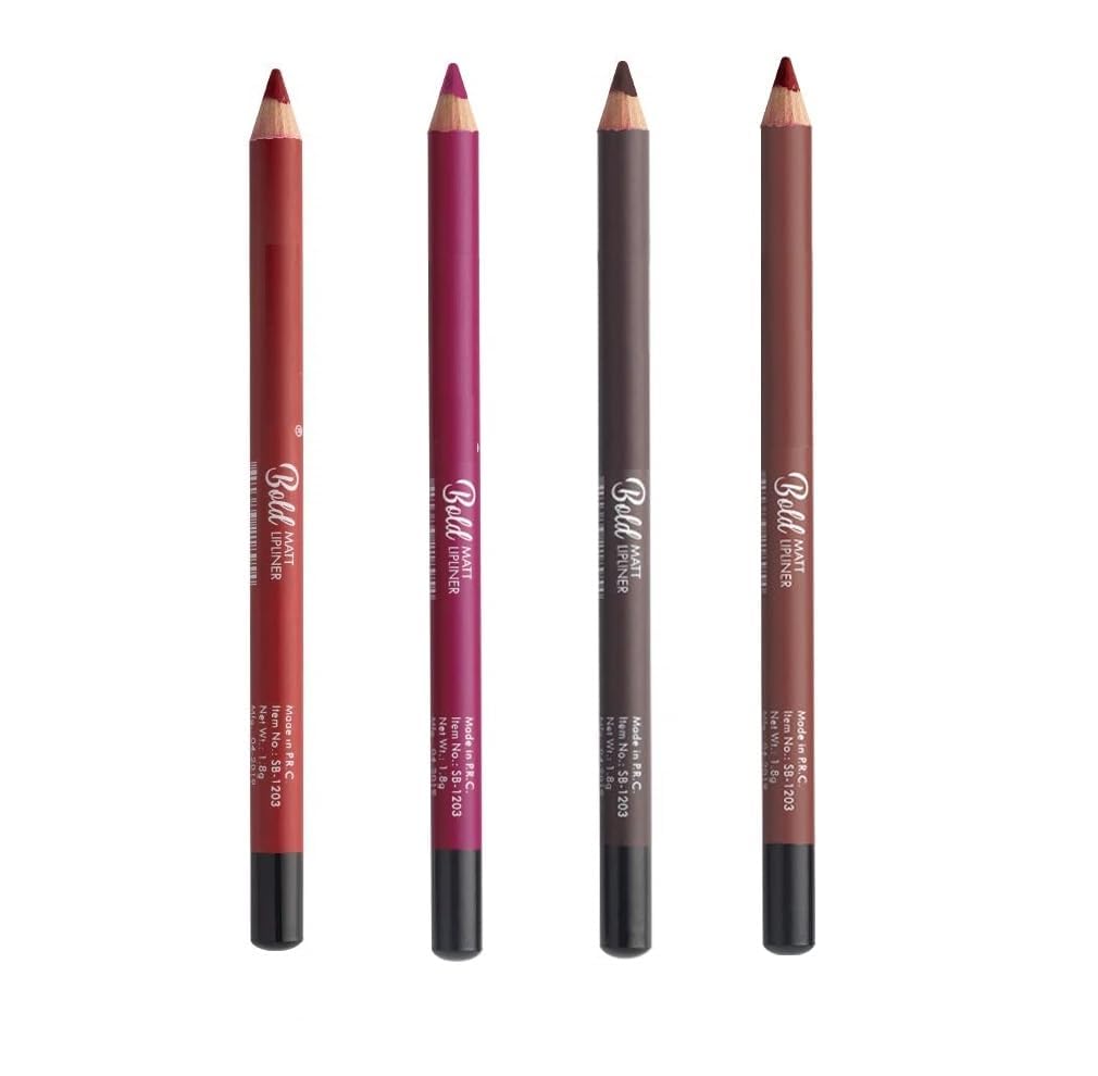 Muphin Trading Company Bold Matte Lipliner Pencil Set of 4 - Long Lasting, Smudge Proof, Waterproof Lip Liner for All-Day Wear | Perfect for Parties, Weddings & Everyday Makeup Looks