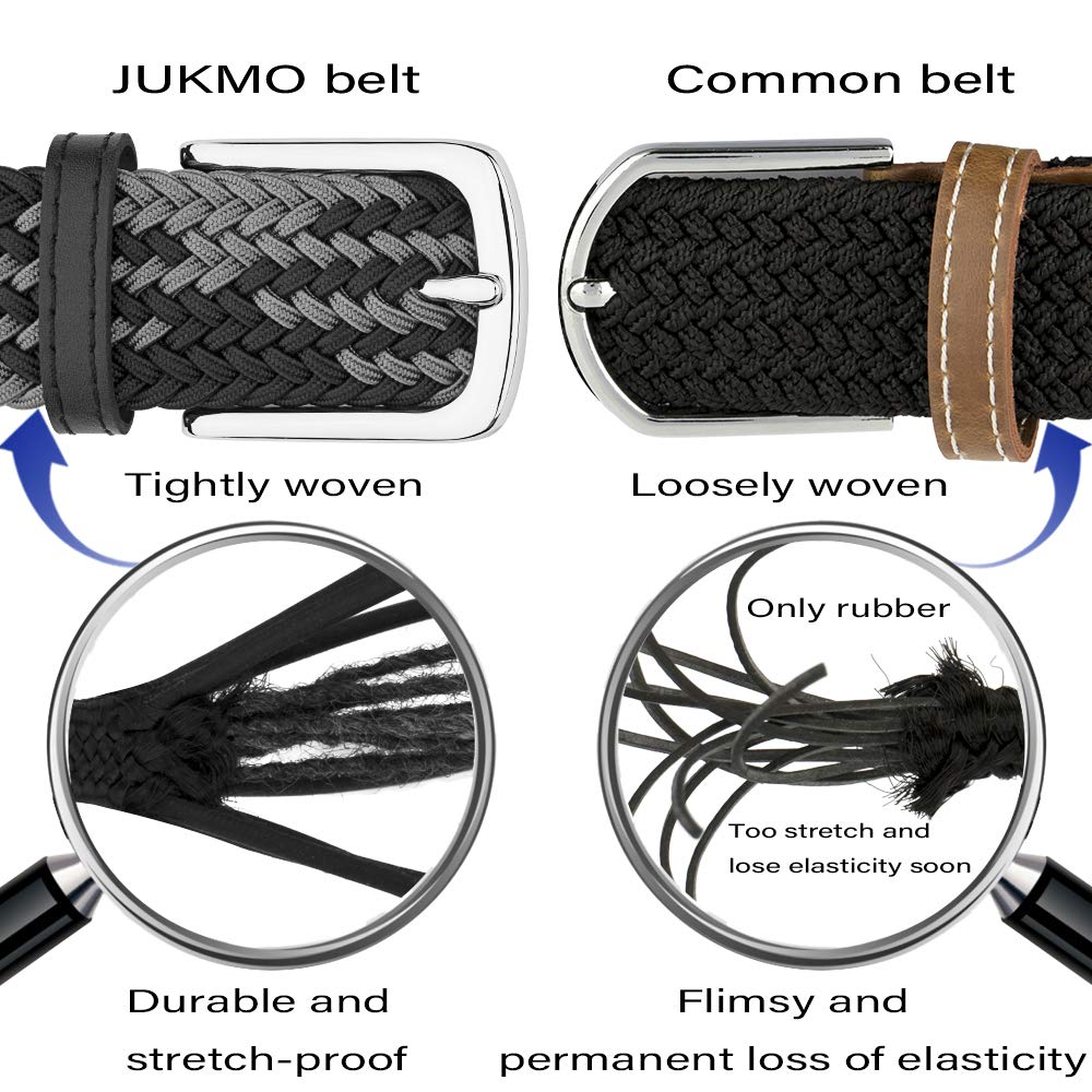 JUKMO Elastic Braided Belt for Men & Women - Adjustable Stretch Woven Belt with Gift Box - Perfect for Casual Wear, Office, Jeans & Dress Pants