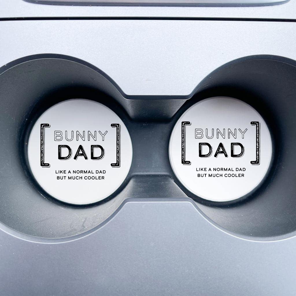 Cool Bunny Dad Car Coasters - Set of 2 Ceramic 2.65-inch Round Coasters for Cup Holders | Vehicle Accessories & Home Décor | Keep Your Car Clean & Stylish | Perfect Gift for Car Lovers & Fathers Day