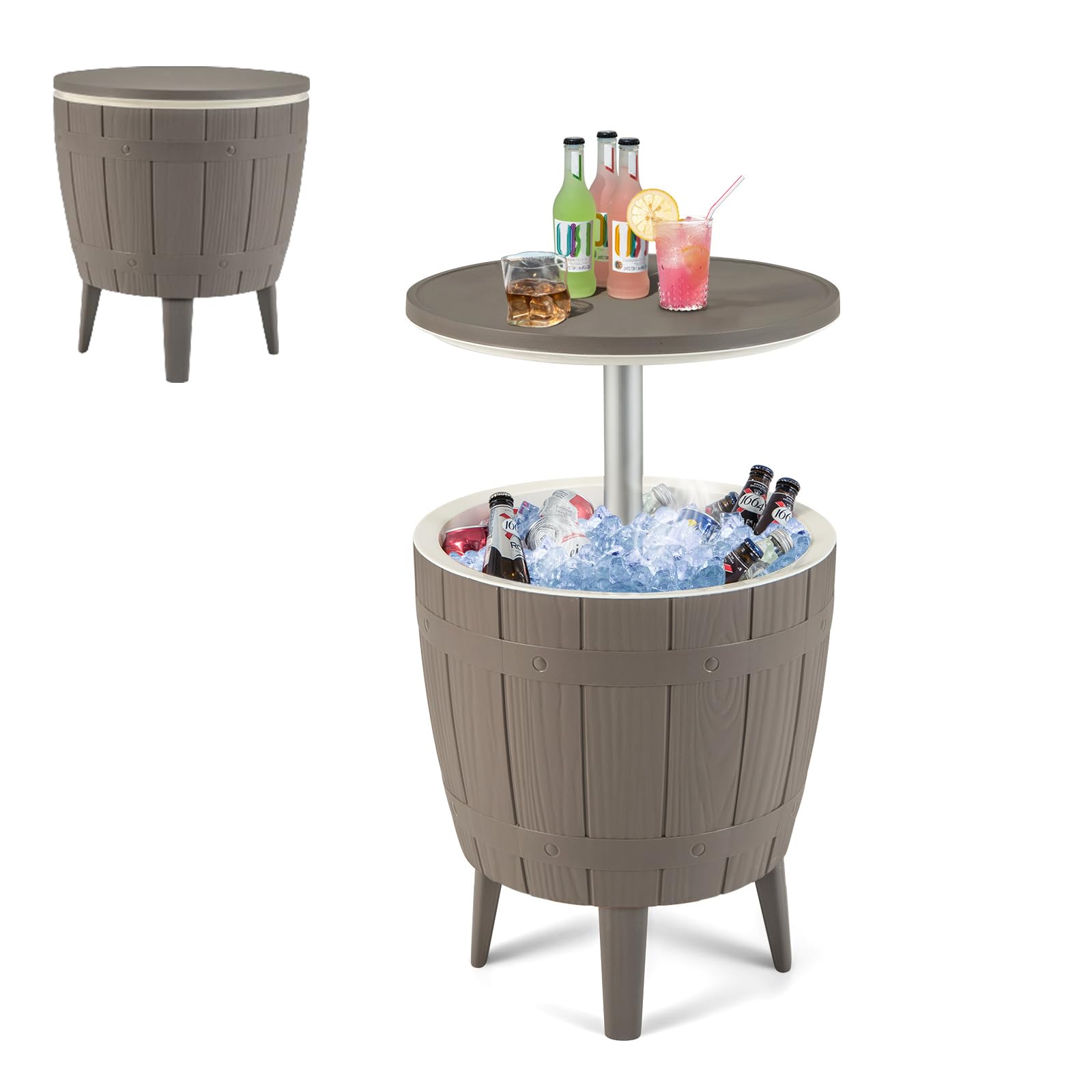 10 Gallon Outdoor Cooler Side Table with Drainage Plug & Telescopic Tabletop - 3-in-1 Patio Cocktail Table for Drinks, Wine & Snacks - Perfect for Deck, Backyard, Poolside & Outdoor Parties