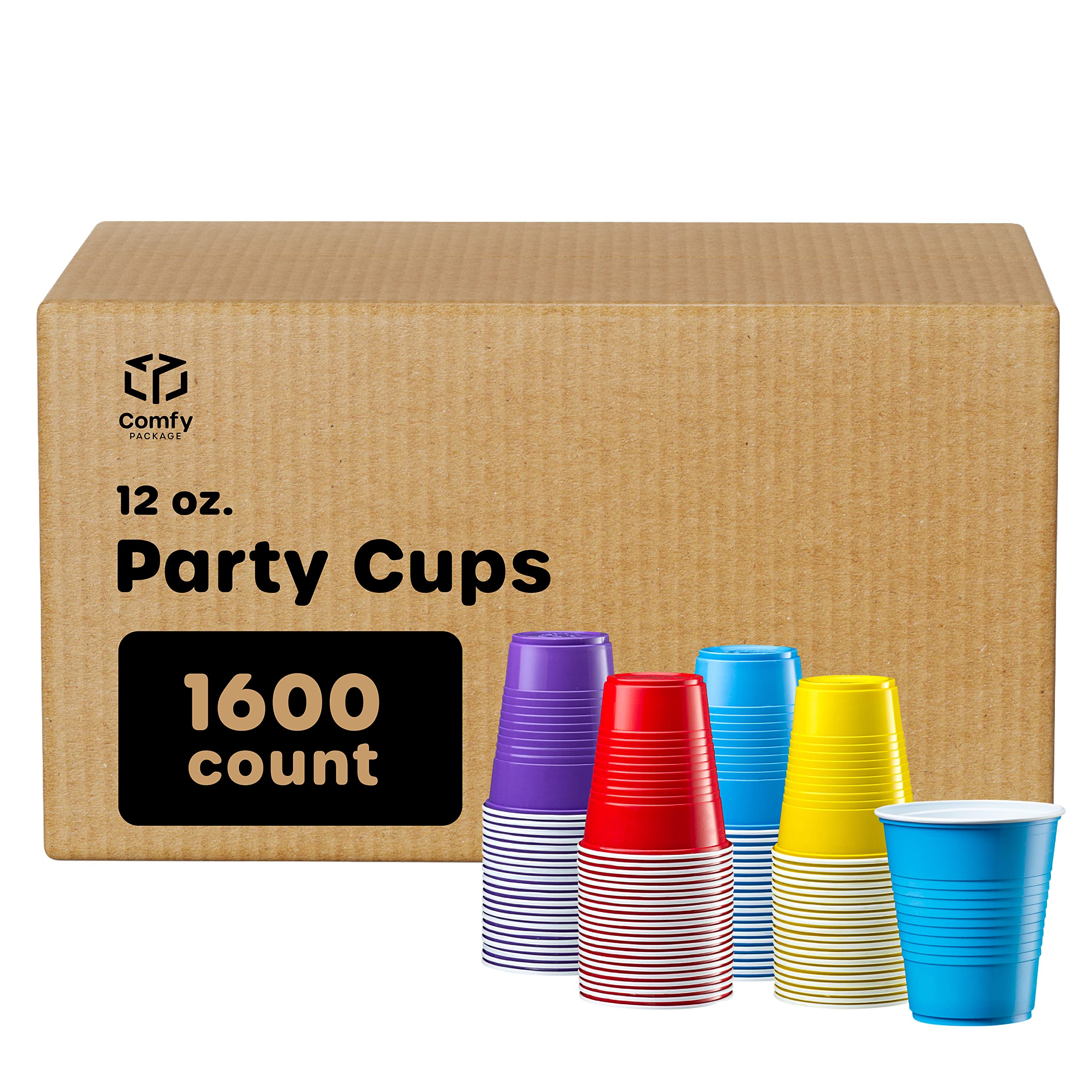 1600 Pack 12 oz Disposable Plastic Party Cups - Assorted Colors for Parties, Events, BBQs, Picnics & Everyday Use | Bulk Drinking Cups for Home, Office & Outdoor Gatherings