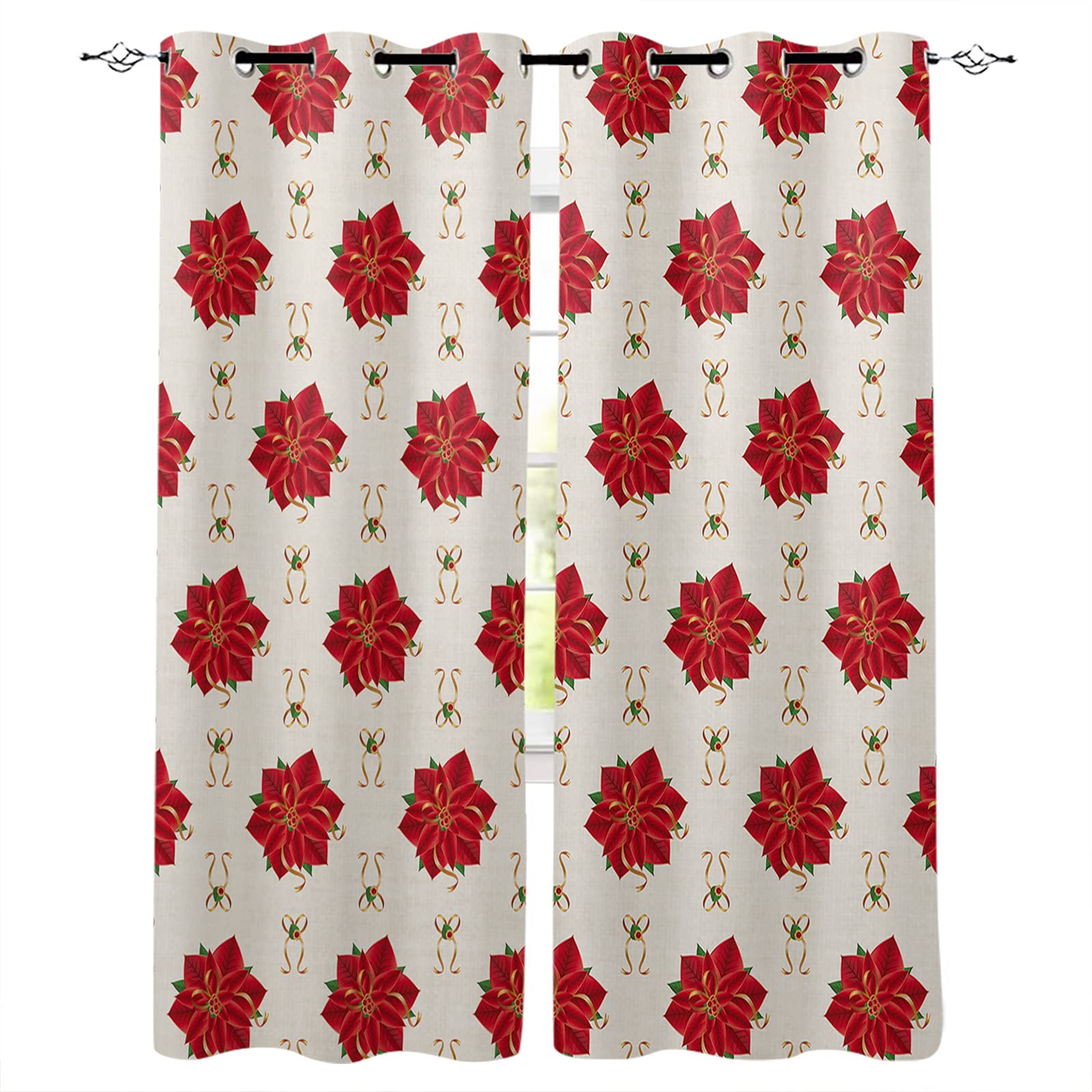 Blackout Curtains for Bedroom & Living Room - 52x84 Inch Thermal Insulated Window Drapes, Set of 2 Panels with Poinsettia Christmas Winter Farmhouse Design - Perfect for Home Decor, Nursery & Home Theater Darkening