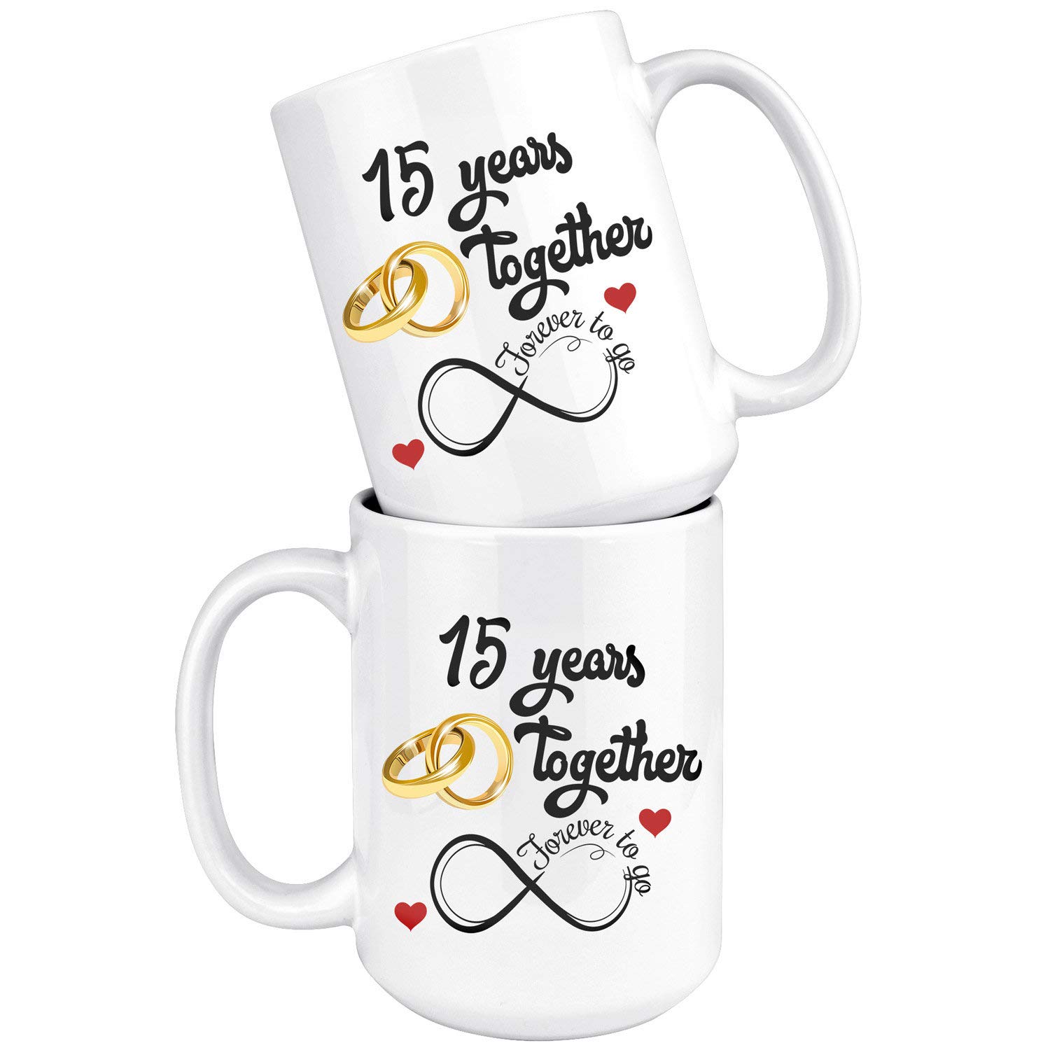 15th Anniversary Gifts for Couples - 15 oz Ceramic Mug for Husband & Wife - Personalized 15 Years Together Keepsake - Perfect for Anniversary Celebrations, Romantic Gifts & Daily Coffee Moments