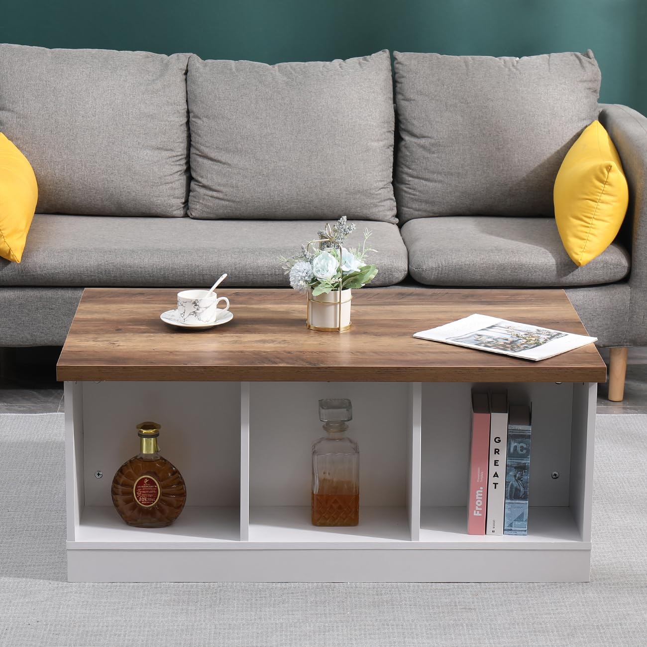 4HOMART Farmhouse Coffee Table with Storage & Sliding Barn Doors - Rustic Living Room Center Table with Shelves, Rectangular Tea Table & Cocktail Table for Home Decor | Perfect for Small Spaces, Apartments & Cozy Living Rooms