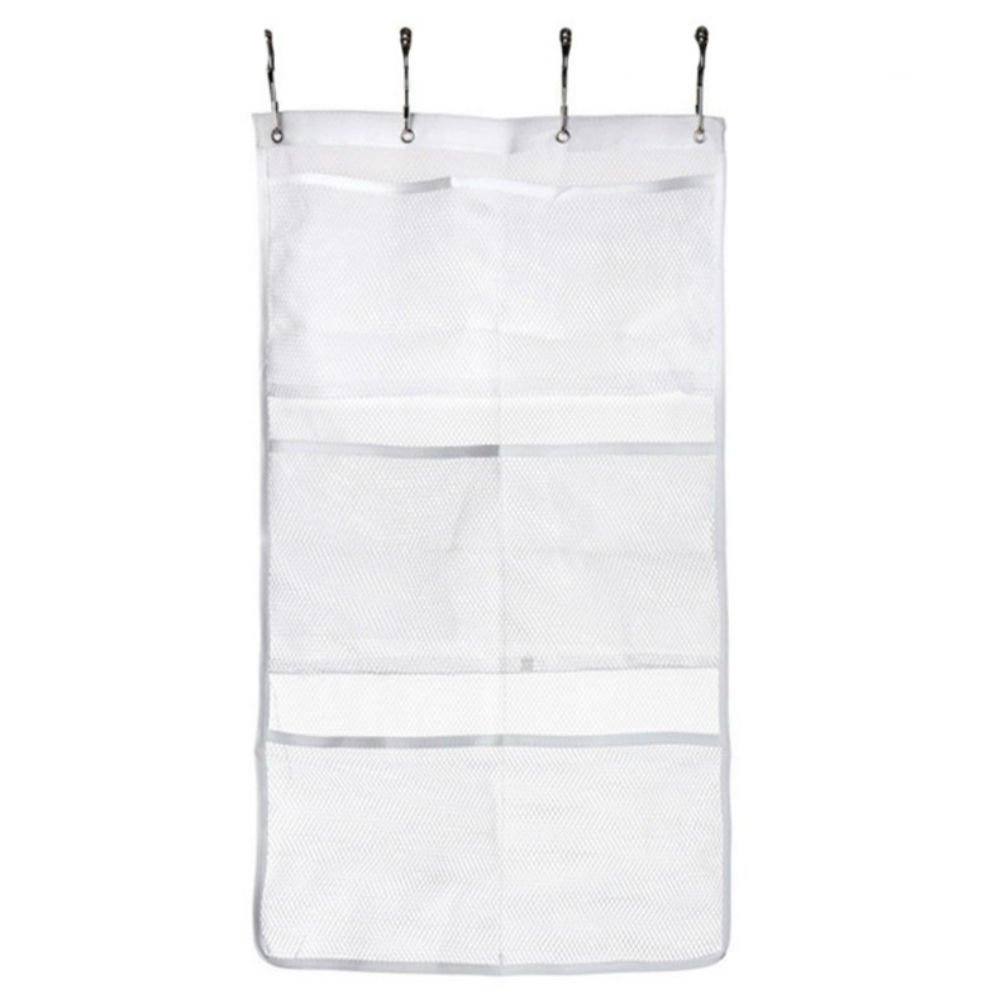 AKOAK 6-Pack Quick Dry Mesh Hanging Organizer with 4 Rings - White Bathroom Storage Caddy for Shower Curtain Rod - Perfect for Toiletries, Cosmetics & Bath Accessories Organization