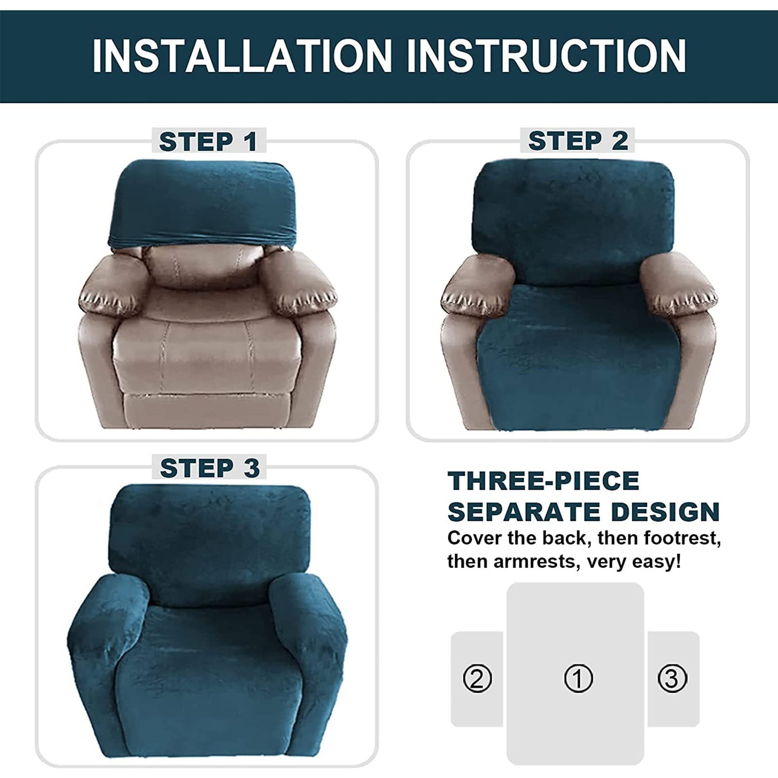 4-Piece Velvet Recliner Chair Covers - Stretch Furniture Protector for 1-Seater Armchairs, Sofas & Couches | Pet & Kid Friendly | Perfect for Living Room, Home Theater & Nursery (Fits Cats & Dogs)