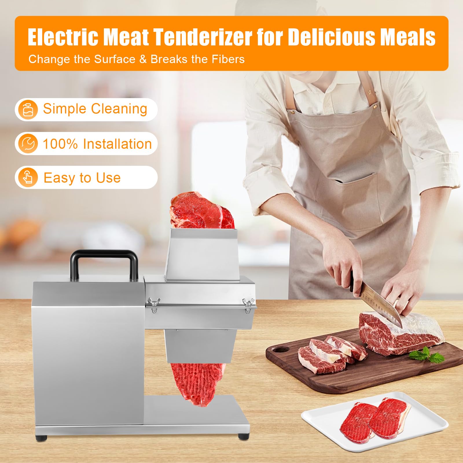 Commercial Electric Meat Tenderizer Machine 450W - Heavy Duty Stainless Steel Meat Cuber for Beef, Turkey, Chicken & Pork - Perfect for Restaurants, Butcher Shops & Home Kitchens