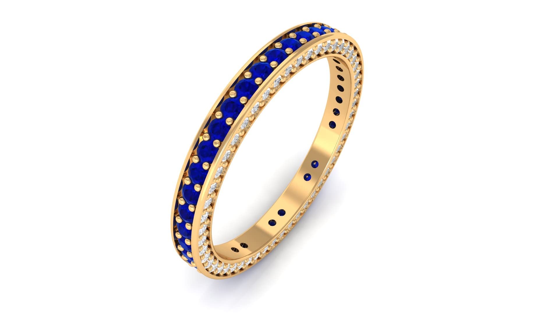 Lab Created Blue Sapphire Full Eternity Ring - 14K Solid Gold Round Cut Moissanite Wedding Band for Women | Anniversary Gift, Engagement Ring, Bridal Jewelry