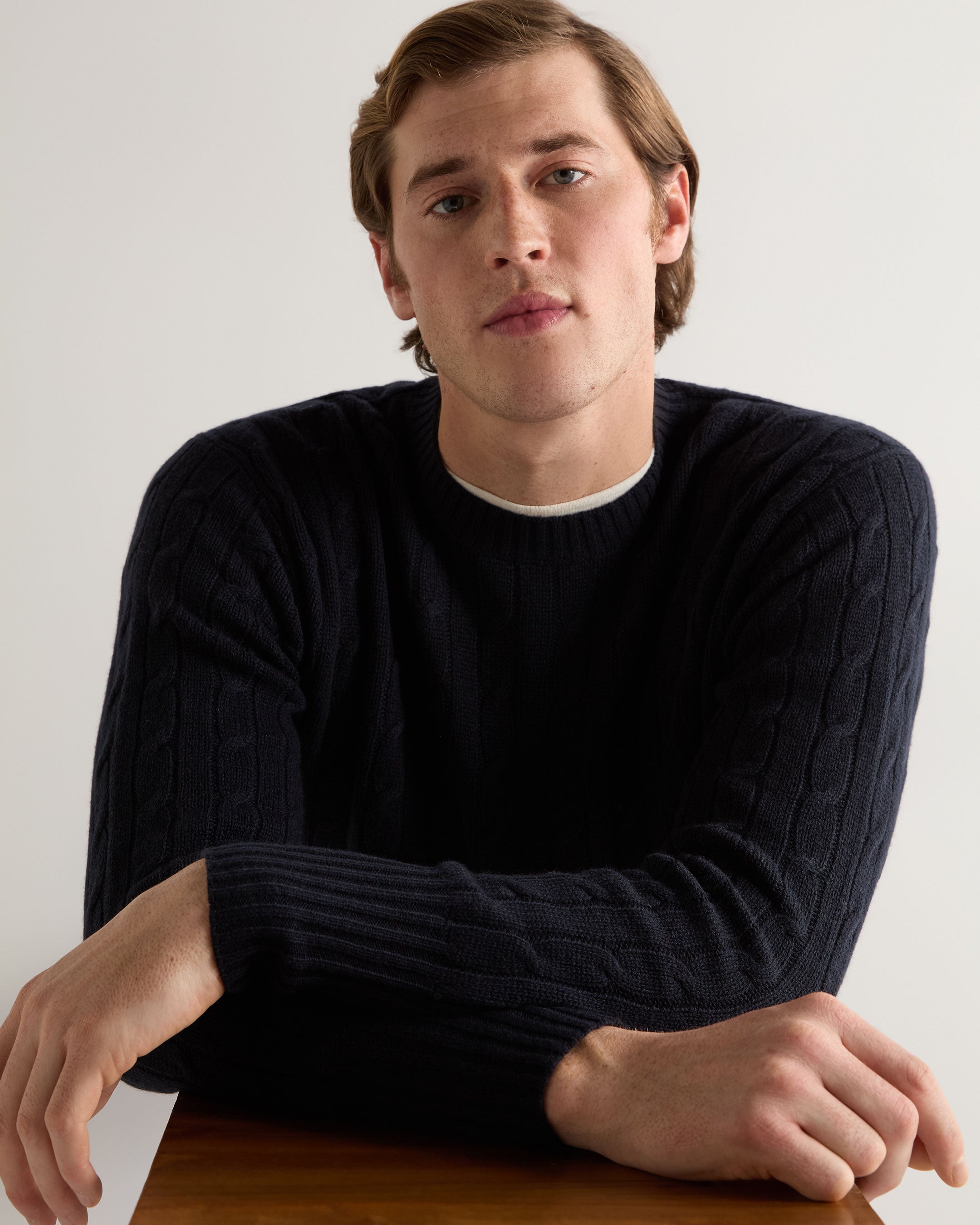 Premium Men's Cashmere Sweater - Soft & Warm Navy Blue Cable Knit Jumper for Winter | Office, Casual & Holiday Wear