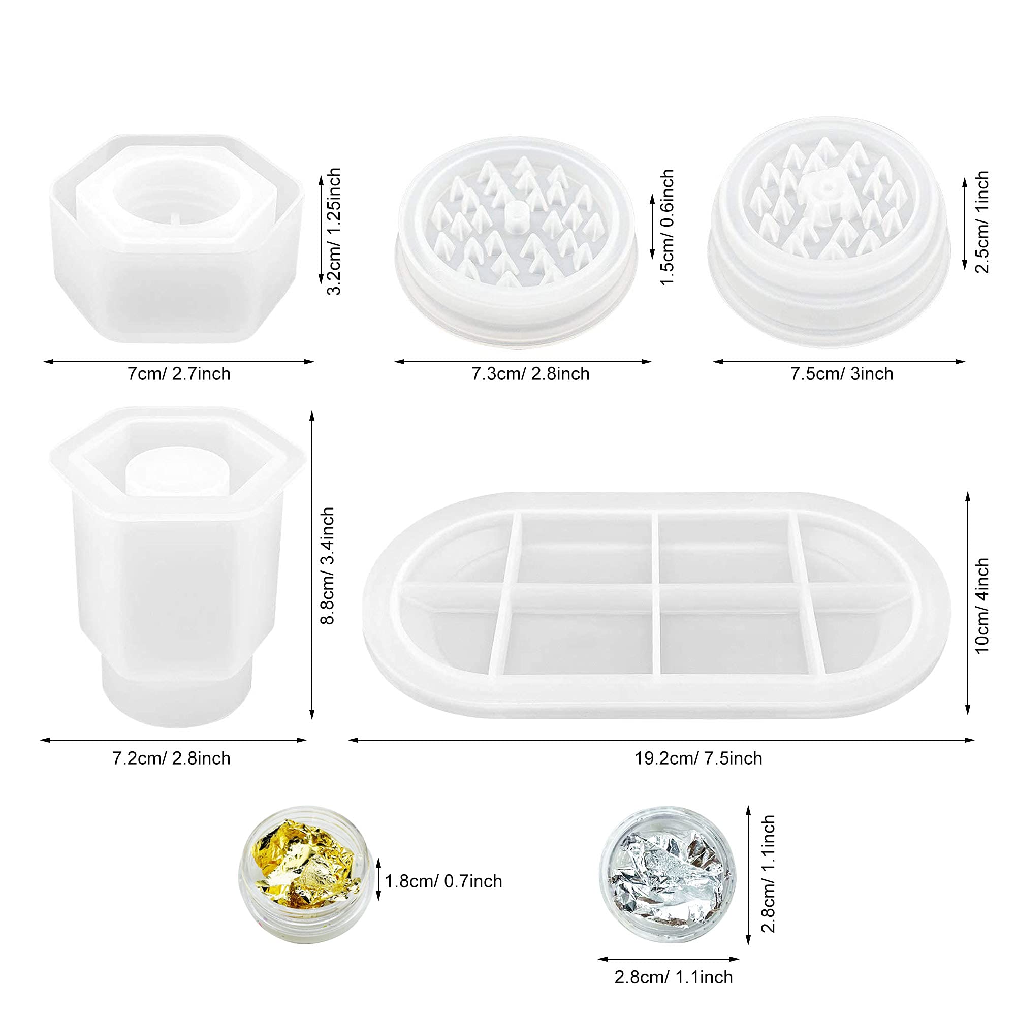 Woohome 3-Piece Large Resin Grinder Mold Set with Lid - Epoxy Casting Silicone Jar Molds for Herb Storage, DIY Crafts, Dried Flowers & Gold Foil Flakes - Perfect for Resin Art, Jewelry Making & Home Organization